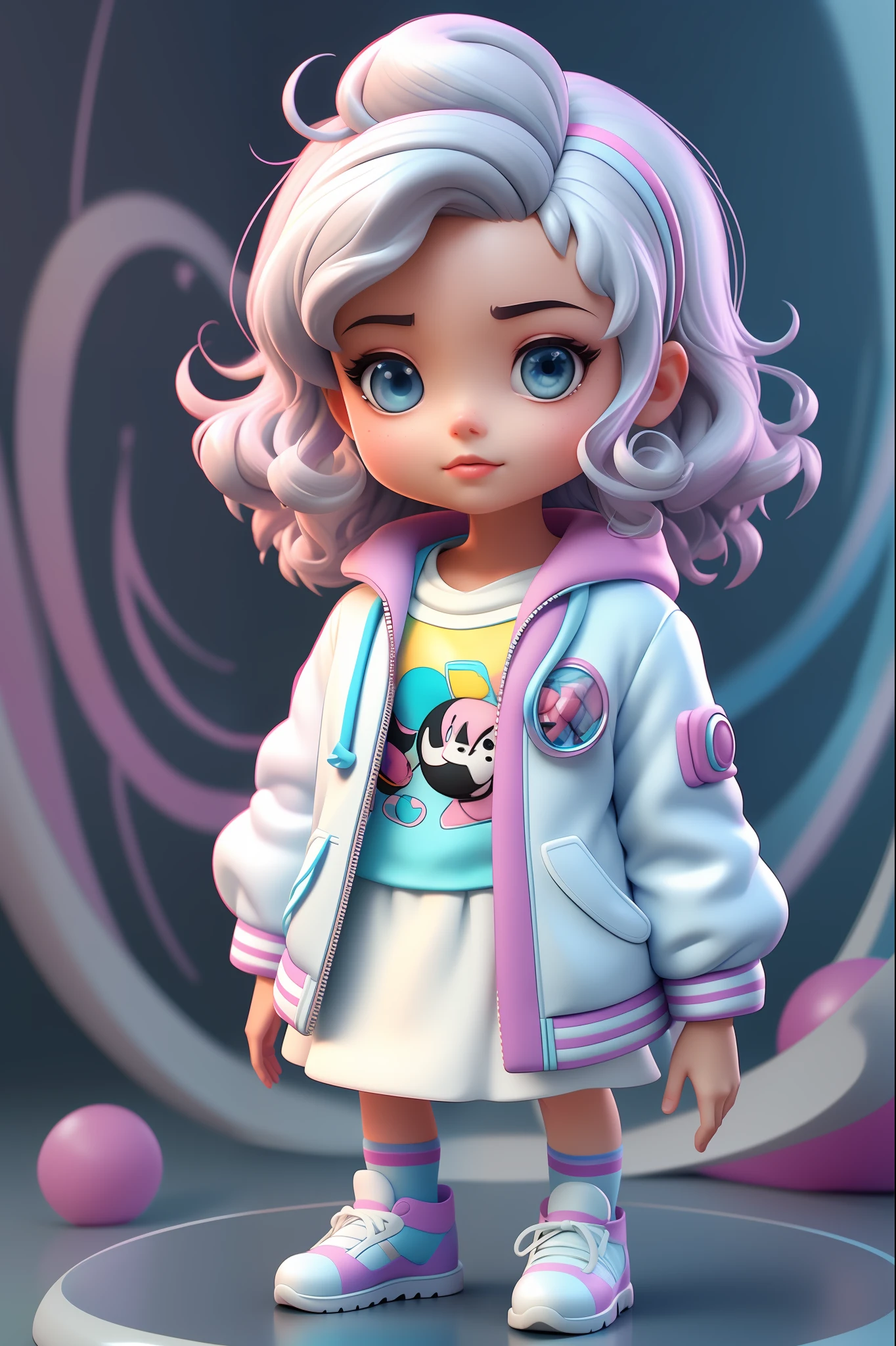 3dcharacter，（1人，bit girl：1.2），clever，__eyecolor__The eye，white colors__hair-male__，fleece，（full bodyesbian：1.2），simple backgound，tmasterpiece，Best quality at best，（Light tomato gradient background：1.1）
