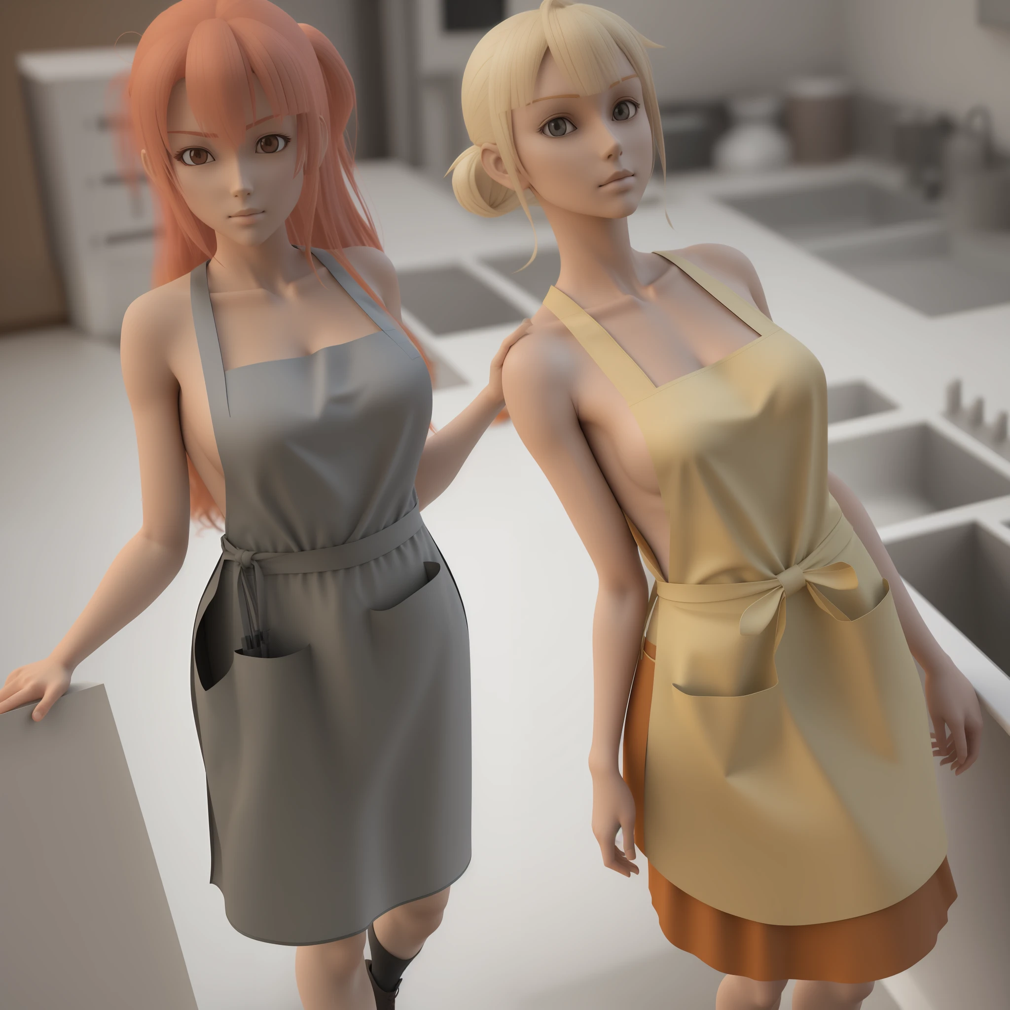 Nude apron,on back,3D anime style