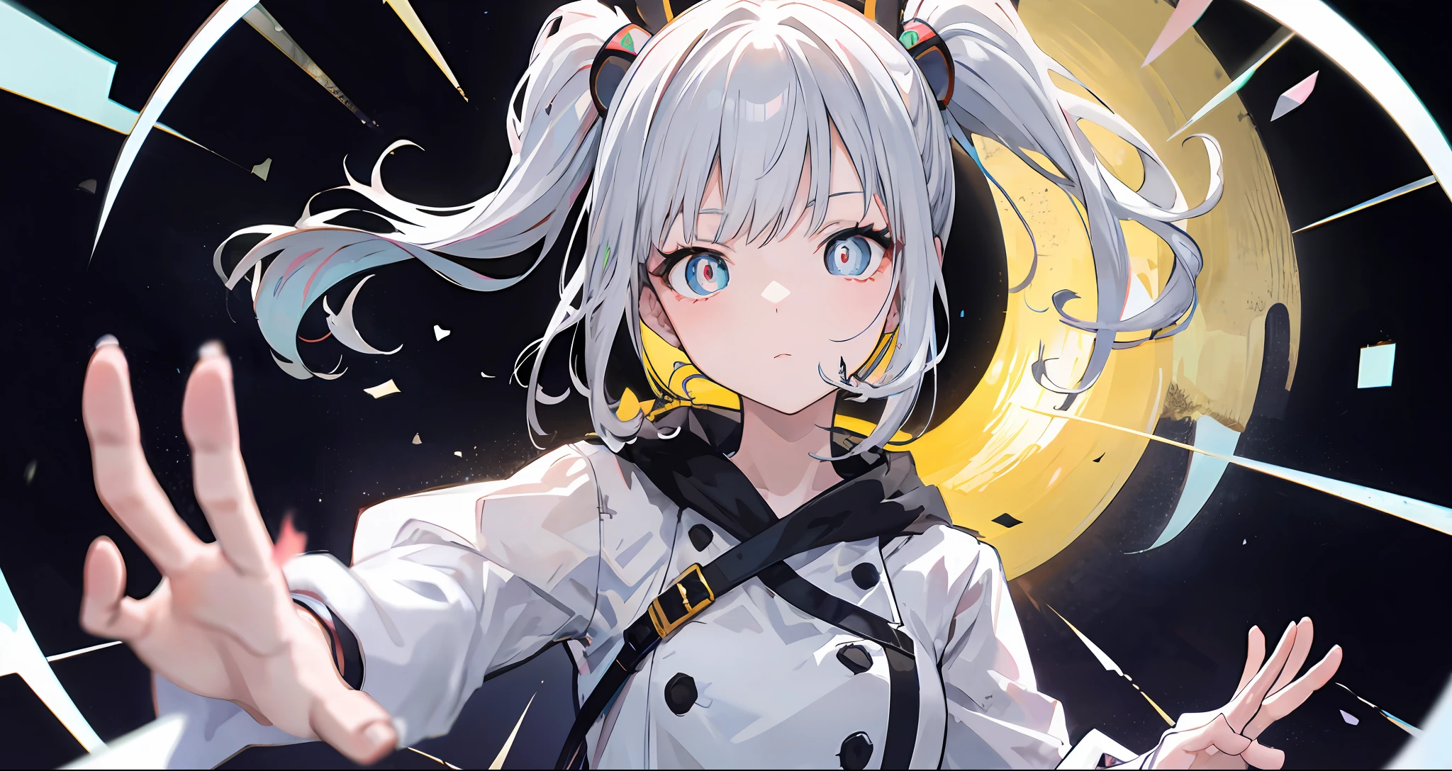 whaite hair,pigtails,Anime figure,The upper part of the body,tmasterpiece,White pupils,