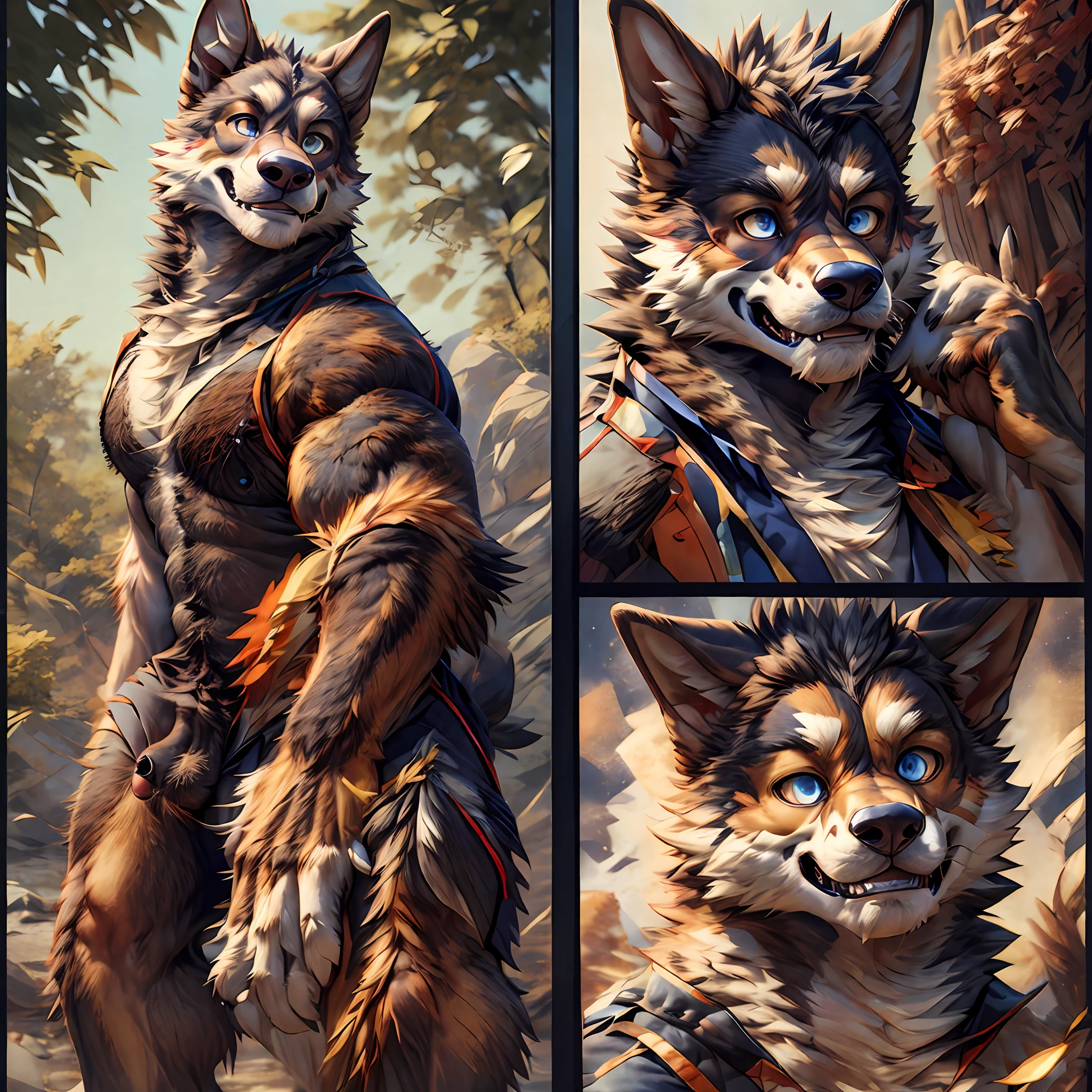 top-quality，best qualityer，A masterpice，超高分辨率，detailedbackground，chies（Highly detailed face and eyes）absurderes，Perfect anatomy（Handsome 2boy，bare-legged，Business suit）（hairy pubic）（hairy pubic）（furry anthro：1.7）（hairy bodies，dog facial features，dog body features）（very detailed body fur）full bodyesbian，Lie flat，Bird kiss，Smack your lips，ssmile，sportrait，Bigfoot claws