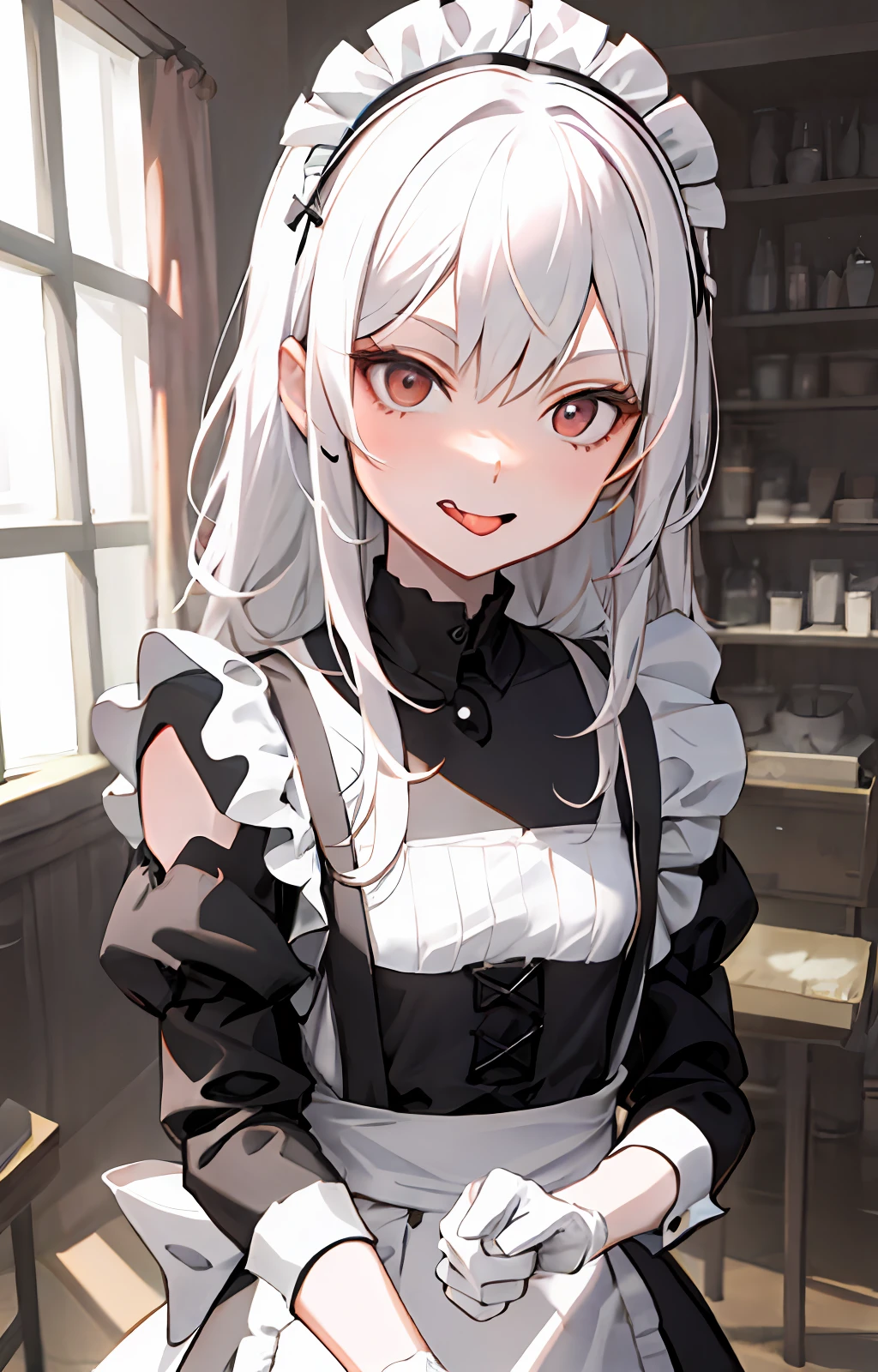 Anime maid sticks out her tongue