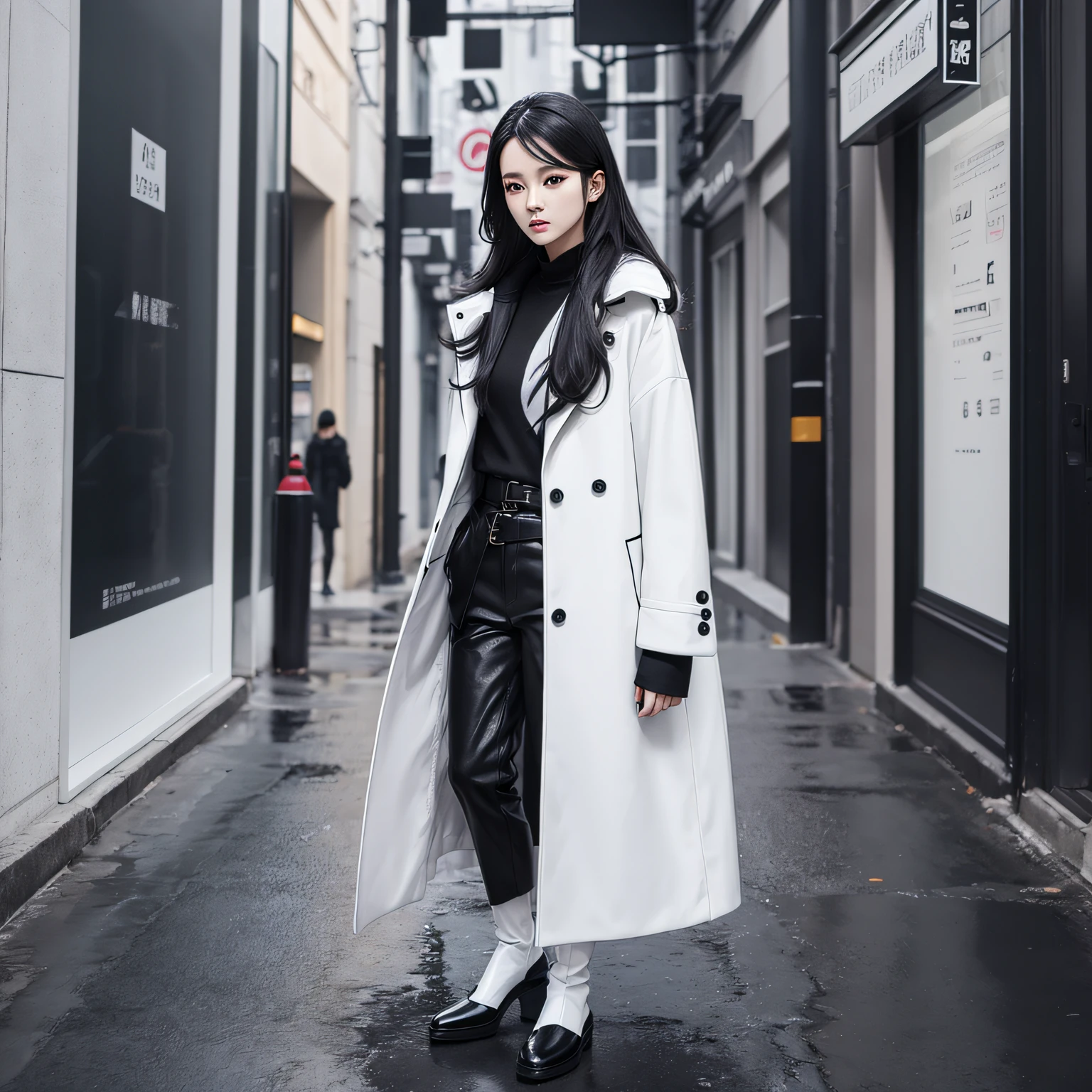 whaite hair,Beautuful Women,Light。youthfulness,rays of sunshine,Manteau blanc --auto