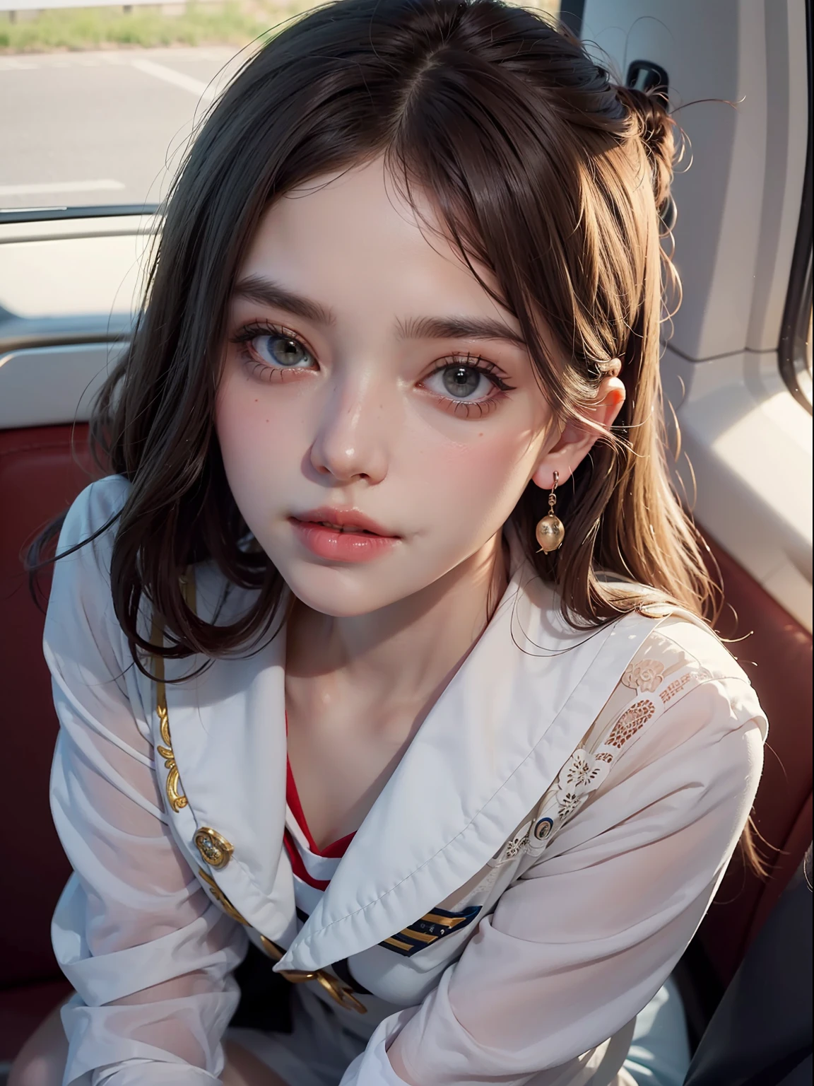 Innocence, innocence and cuteness,Wearing a sailor suit,ssmile,Fantasticism,Beautuful Women,Pink Flying Filament,exquisitely ornate,largeeyes,Stunning face,flight,Top-down view,Best quality,Masterpiece,The most detailed CG unification