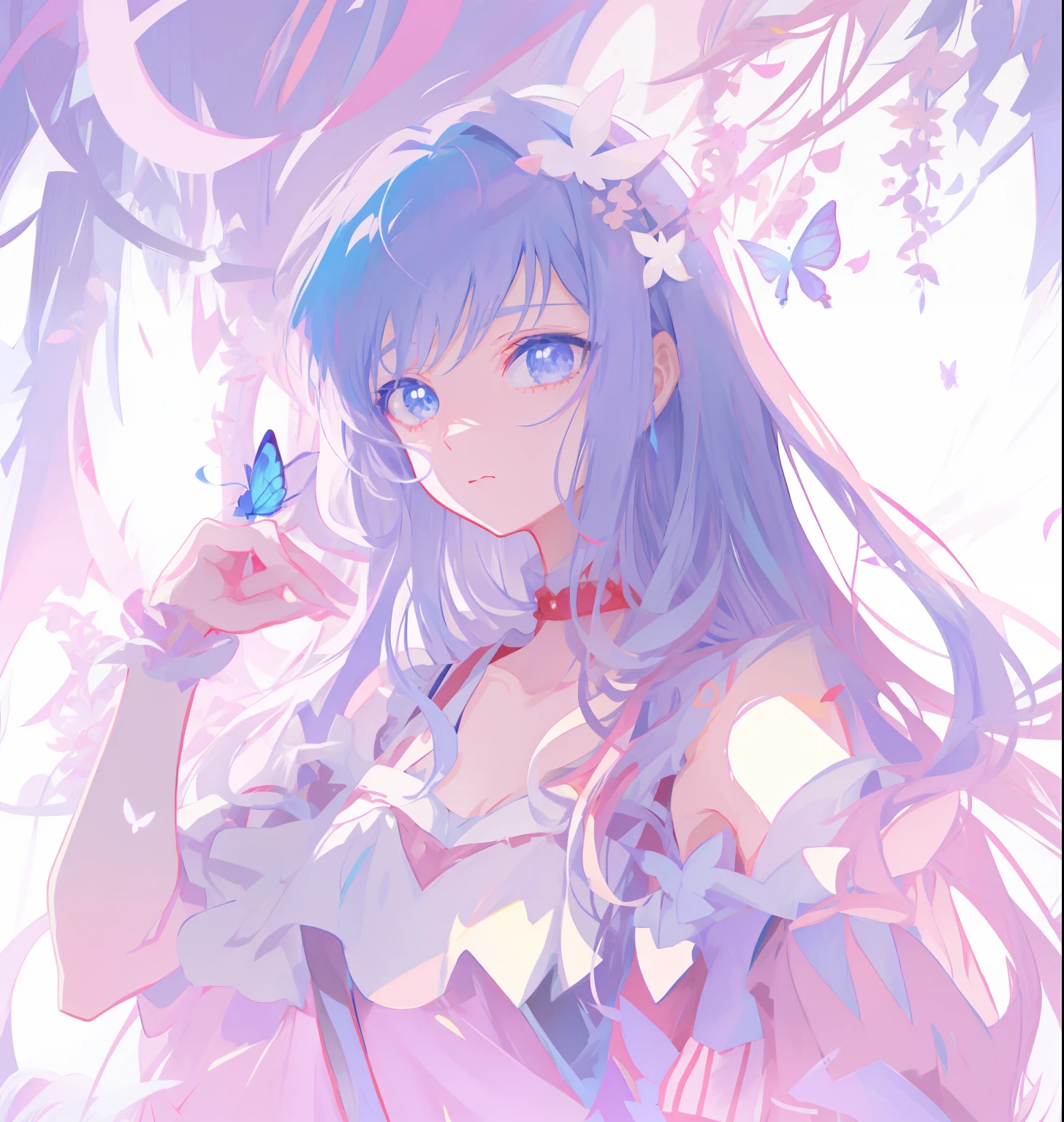 Anime girl with long blue hair and butterfly wings, beautiful anime art style, High Quality Anime Art Style, anime art style, anime moe art style, a beautiful anime portrait, nightcore, Soft anime illustration, Beautiful anime artwork, Beautiful anime girl, Beautiful anime style, Anime art style, anime styled digital art, Beautiful anime art, anime in fantasy style, Anime fantasy illustration