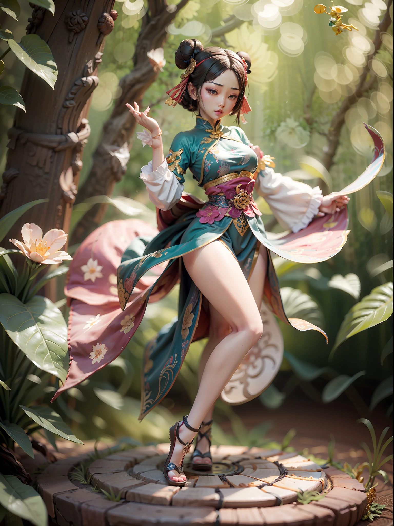 A beautiful girl with fairy air，Dumb cute，Dance，（Chinese-style clothing，Meticulous portrayal），，Figures，blindbox，Disney style，high qulity，high detal，super-fine，16K resolution，Macro lens，Works of masters