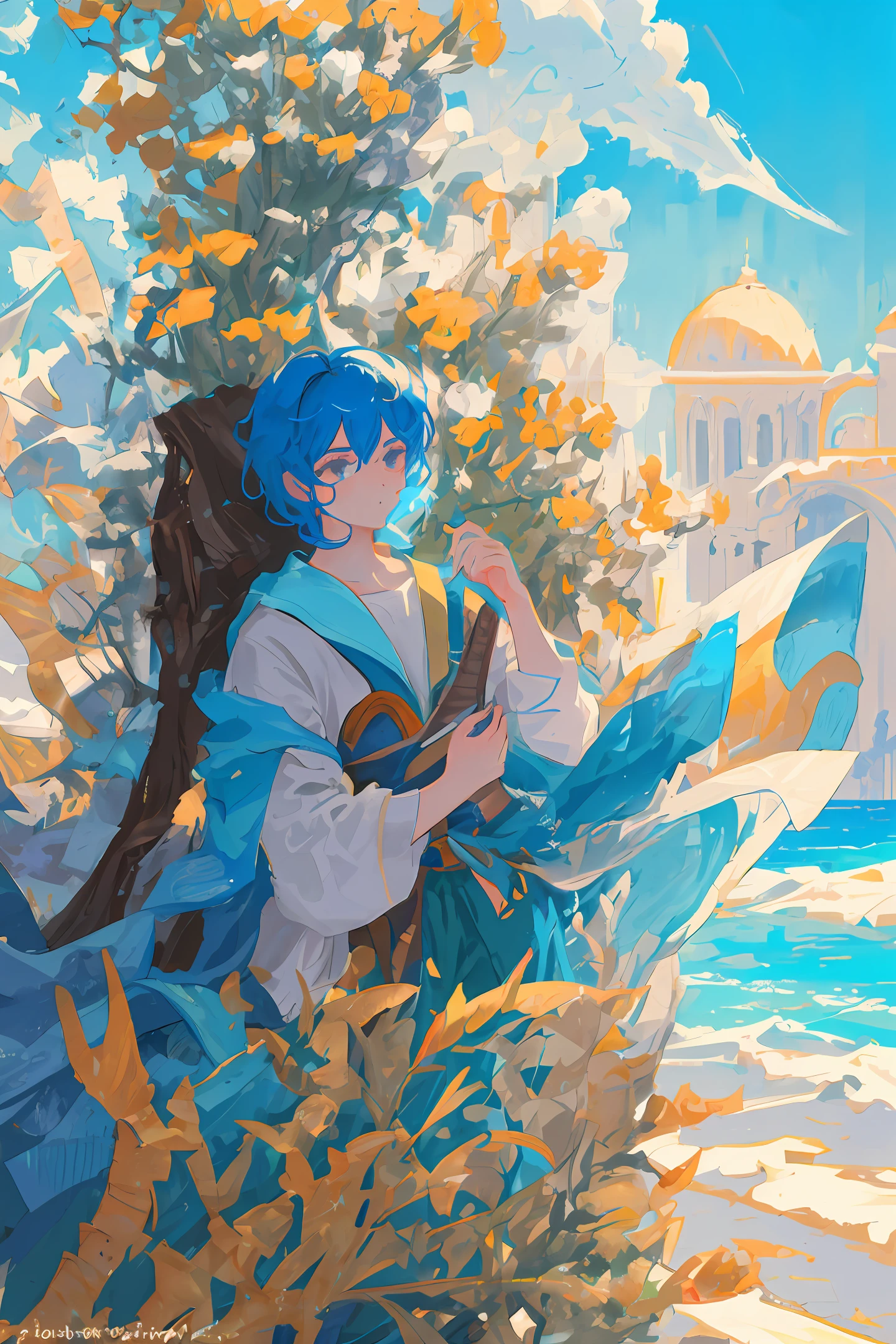 The fish sits in a tree with a flute and plays