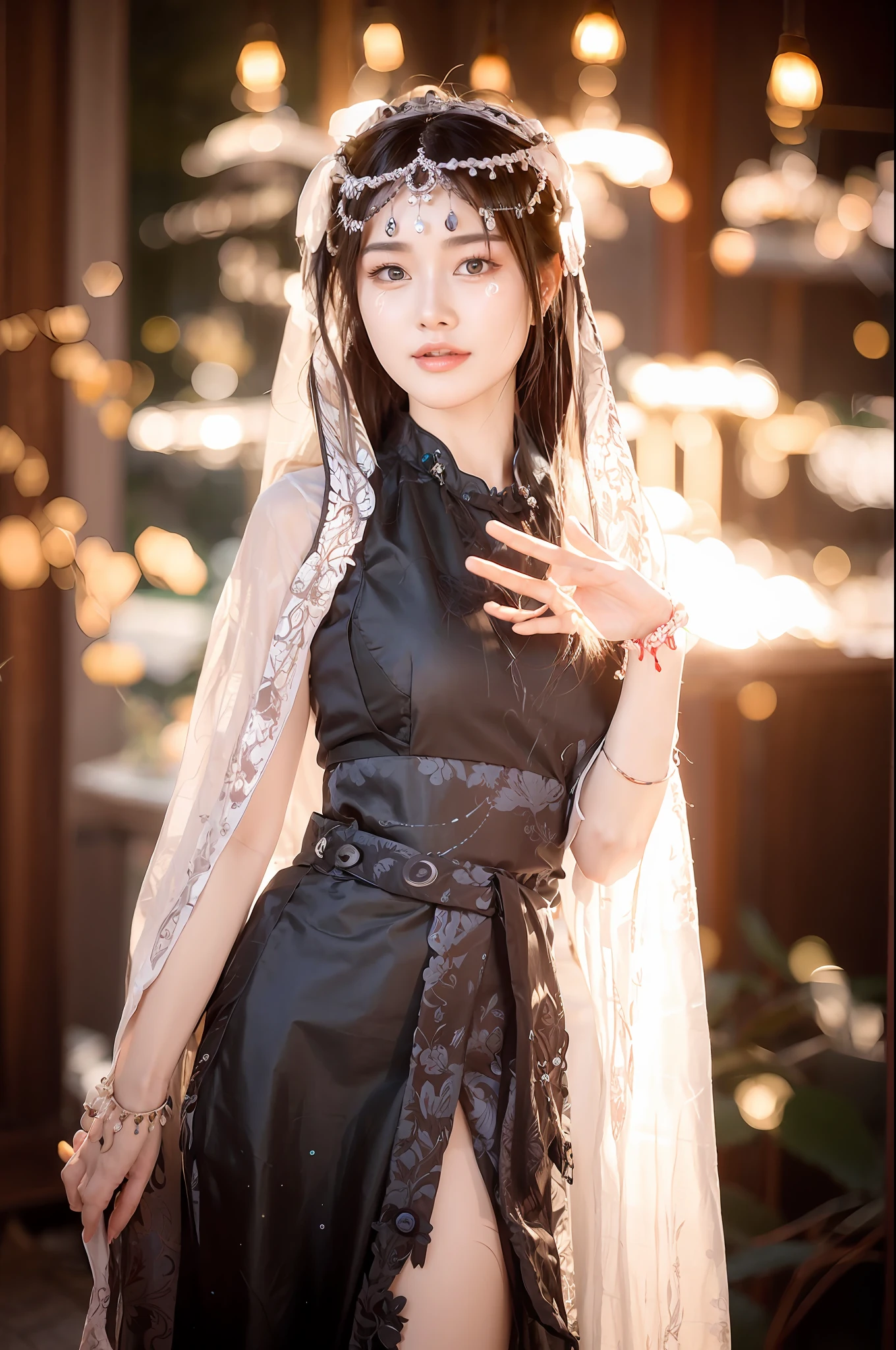 Arapei woman in white dress and veil poses for a photo, White Hanfu, Palace , A girl in Hanfu, Ethereal beauty, Chinese costume, dilraba dilmurat, Chinese girl, a beautiful fantasy empress, full-body xianxia, shaxi, Hanfu, Beautiful oriental woman, Gorgeous Role Play, beautiful costume