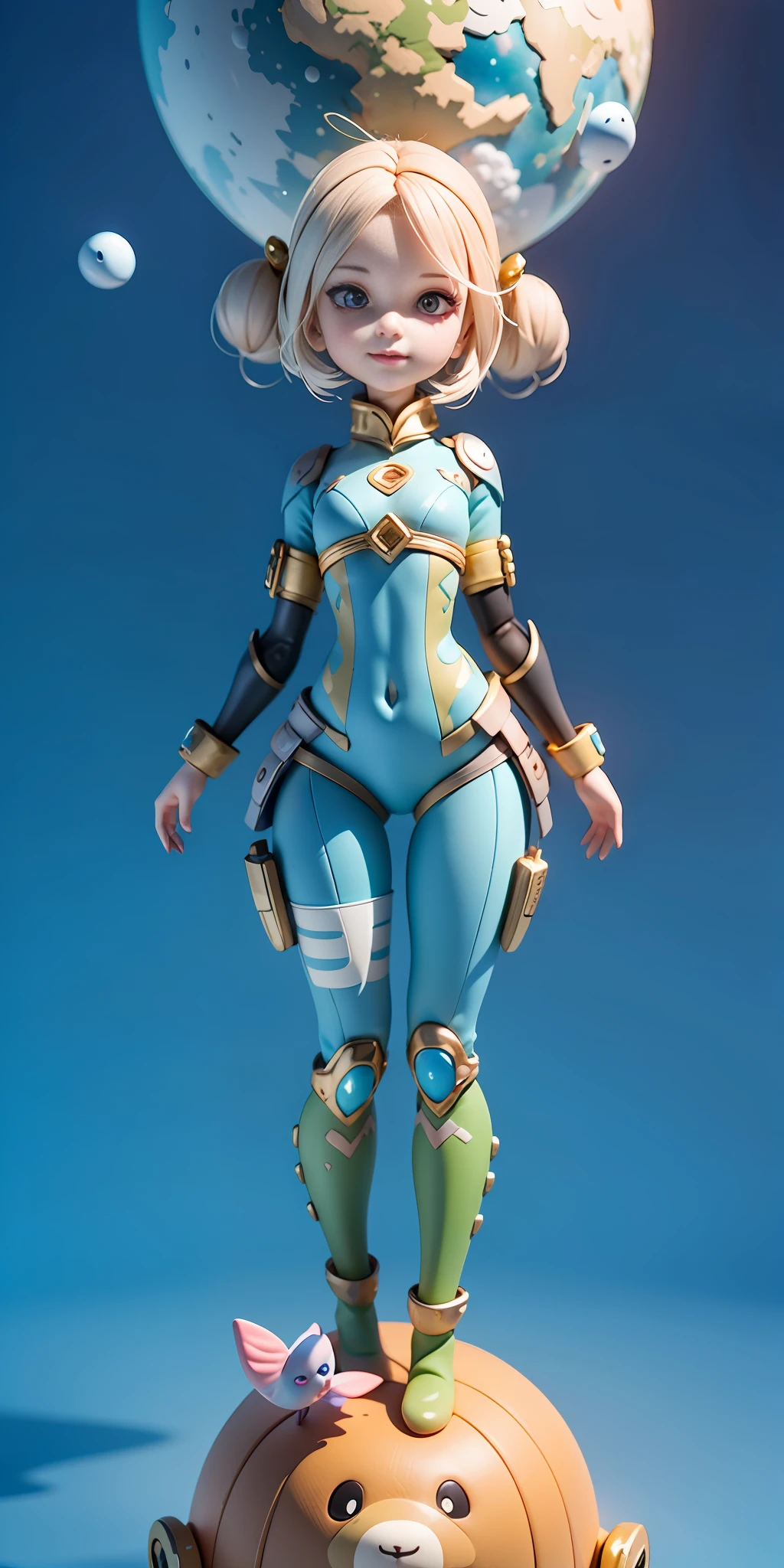 Ridiculous resolution, A high resolution, (巨作:1.4), ultra - detailed, Super cute girl full body 3D drawing,adolable,Poppy blind box,guardians of the galaxy,mantis, look from down, comical,the space, afloat,magia,earth in the sky,Blue Planet --v 6