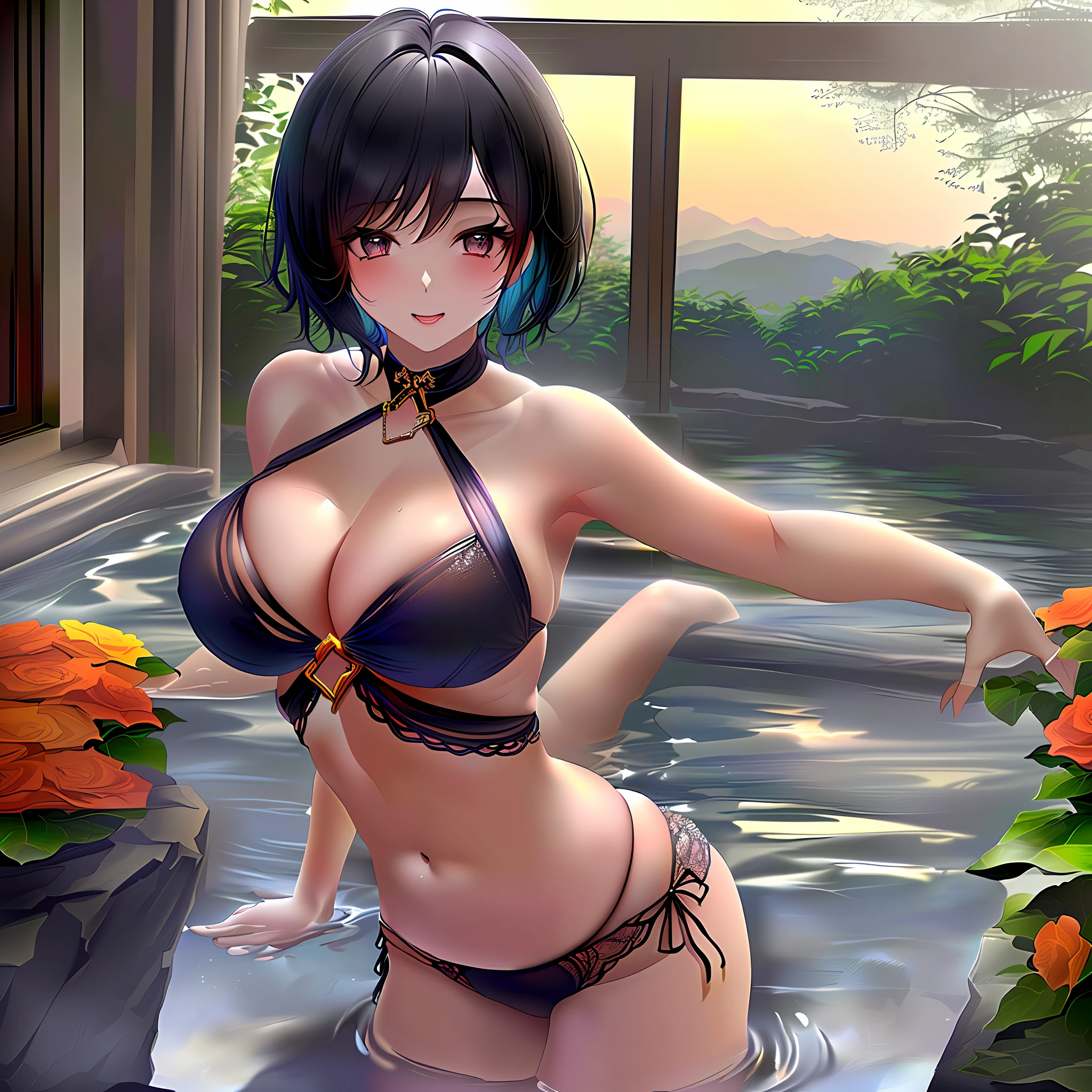 one-girl,Raised sexy,lusting,Large scale, water clear,fullnude,Emoji,are standing,full bodyesbian,Realisticstyle,with short black hair