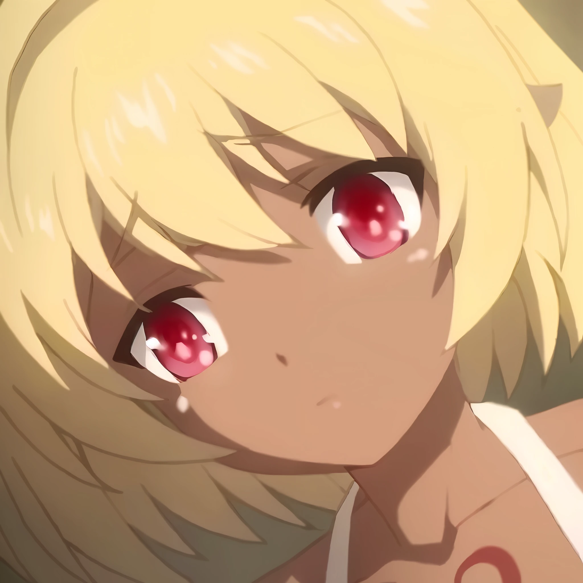 Close-up of a man with blonde hair and red eyes, A close-up of a young anime boy, in the anime film, screenshot from a 2012s anime, black anime pupils in her eyes, anime girl named lucy, gapmoe yandere, animated still, screenshot from the anime film, Today's featured anime stills, Also, anime moe art style
