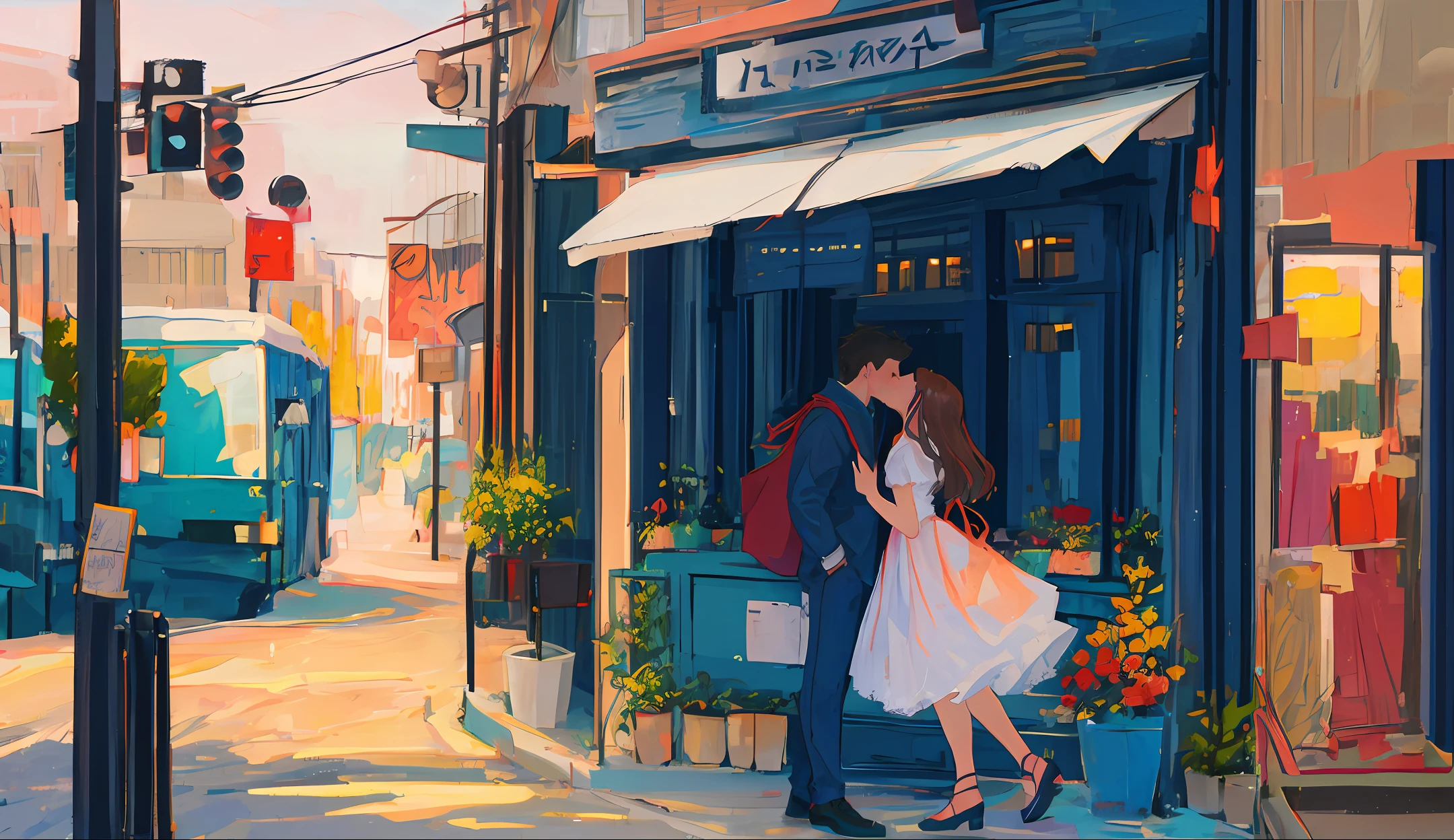 A man and a woman kiss