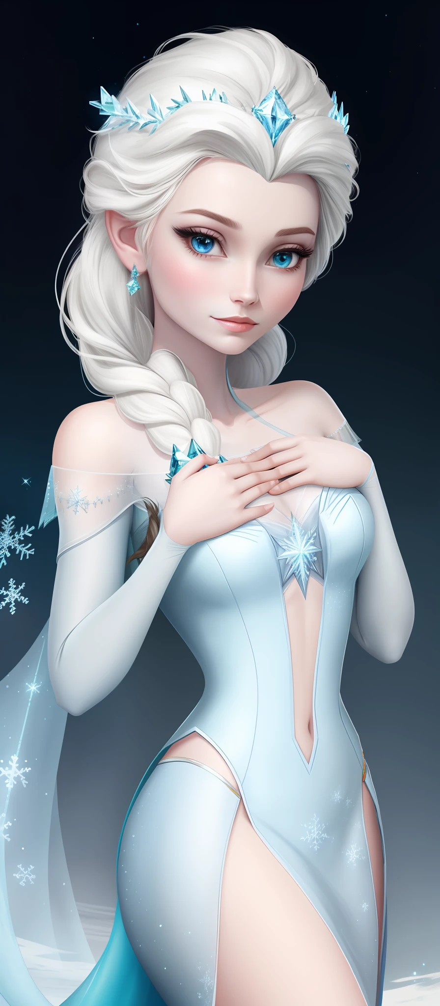 Princess Elsa put her hands on her chest