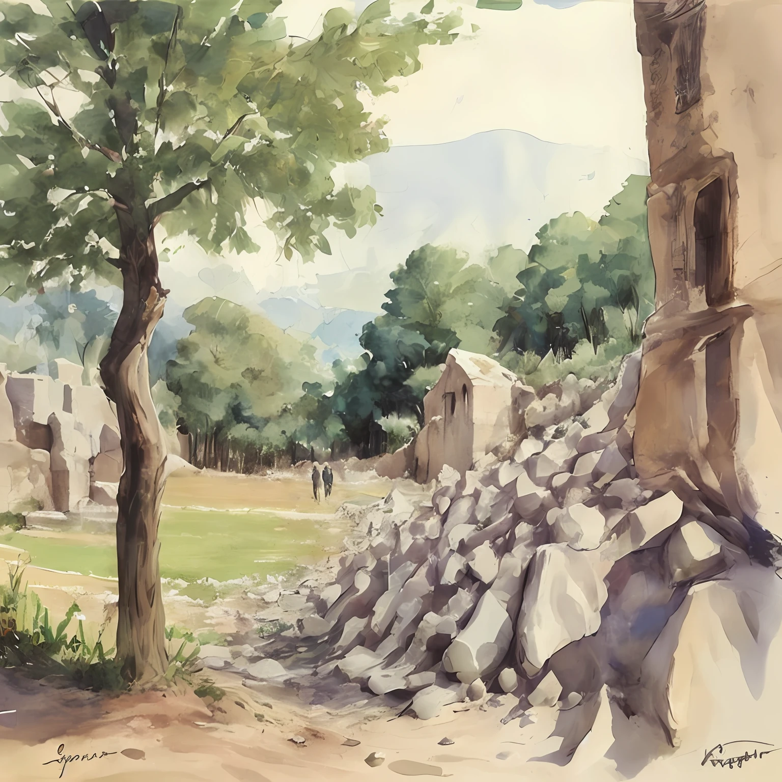 Man smoking a cigarette sitting on the ruins
