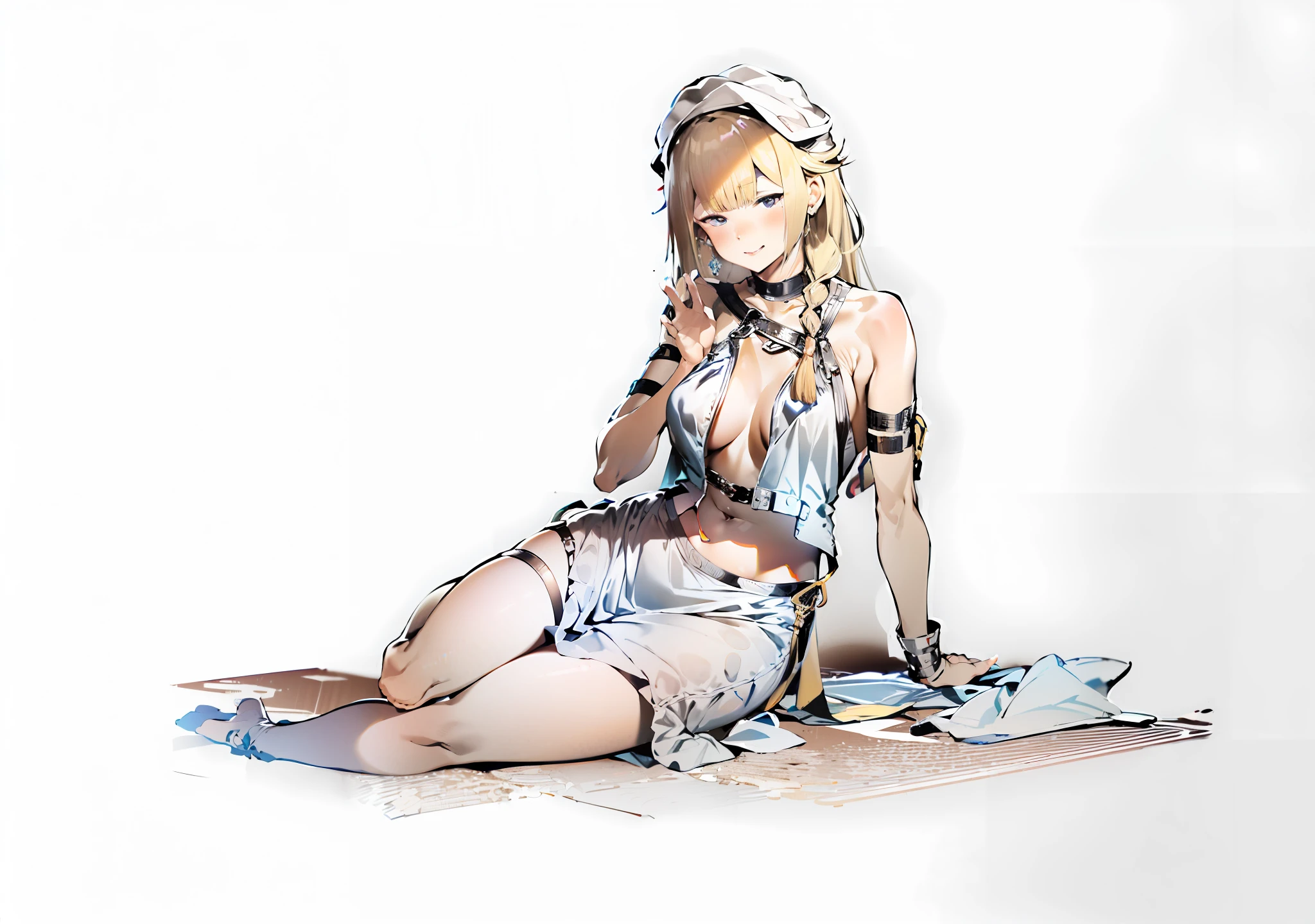 a drawing,A woman sits on the ground,Legs crossed, Sexy pudica pose gesture, perfect lineart, Simple lines of art, clean lineart, bold lineart, Line sketch, seductive reclining pose, thin line art, thoughtful pose, Sit Pose, seductive seated pose, relaxed poses, thick lineart, thinking pose, Line art!! coiffed blonde hair,Blonde curls,Indigo eyes,Pull up the shoulder straps of your garment with your right hand,Loose-fit Roman skirt,Through the skirt, You can see the looming skin,Beautiful smile,tempting pose,Fleshy thighs,crisp breasts,Translucent Roman dress,Golden eyelashes,White Roman gauze dress
