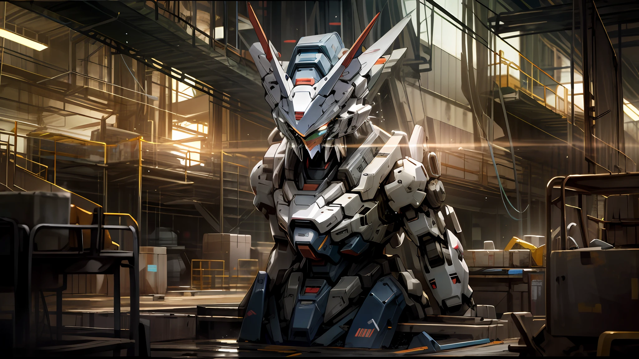Incredible "Gundam Factory" and "Robot Factory" construction site captured in stunning detail, featuring ultra-realistic 8K CG robot models.