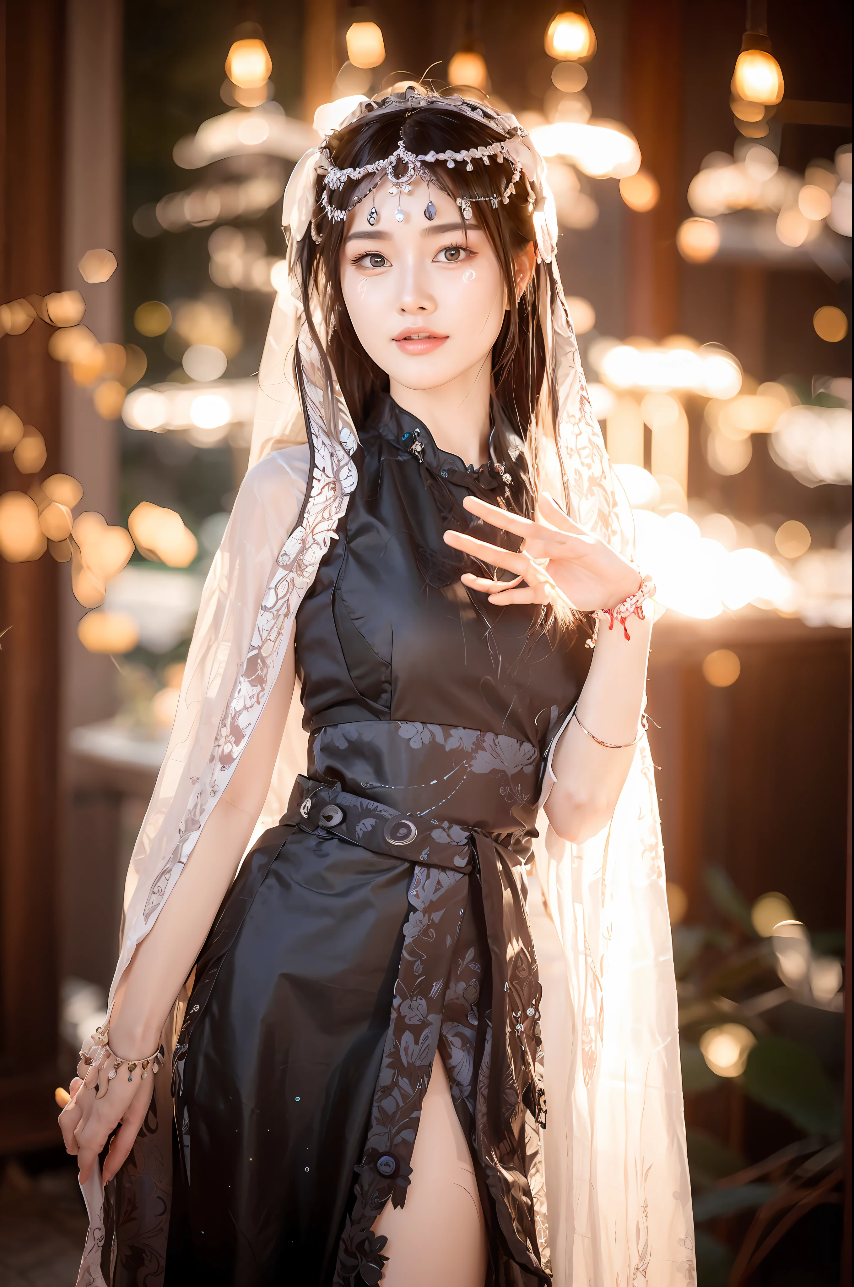 Arapei woman in white dress and veil poses for a photo, White Hanfu, Palace ， A girl in Hanfu, Ethereal beauty, Chinese costume, dilraba dilmurat, Chinese girl, a beautiful fantasy empress, full-body xianxia, shaxi, Hanfu, Beautiful oriental woman, Gorgeous Role Play, beautiful costume