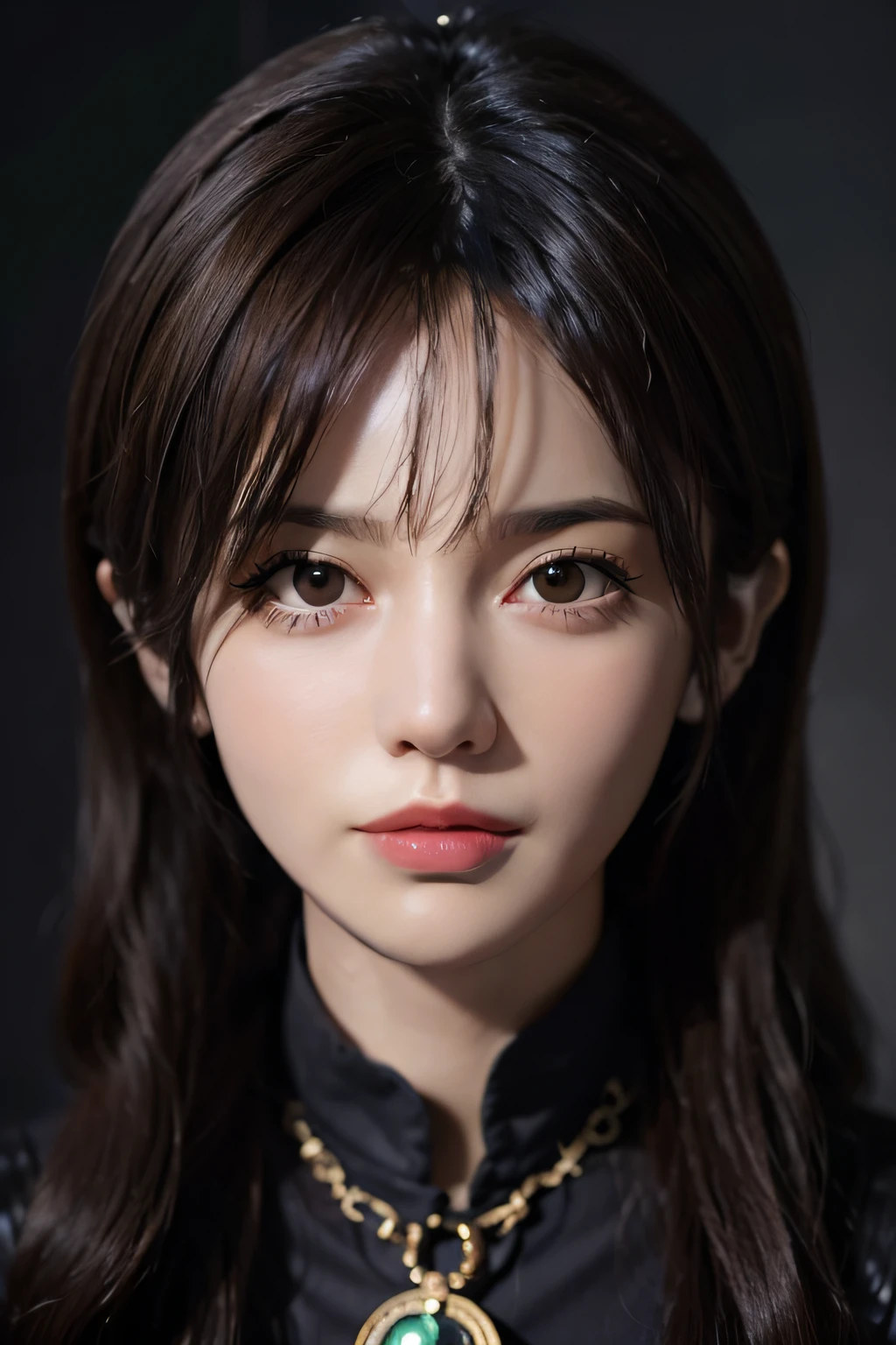 Female Hyperrealist by David Hockney and Alphonse Mucha、facial close-up、Fantasyart、Photorealsitic、动态照明、art stations、poster for、Volumetric lighting、extra detailed face、4 k、Award-winning、、1girl、dark、deep-shadows、lowkey、length hair、