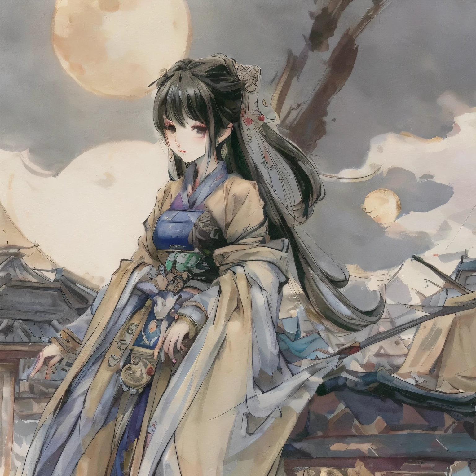 Qi Tian Great Sage held a golden hoop rod,The city of the future,themoon,dyna,meticuloso,neonlight,shadowing, --auto