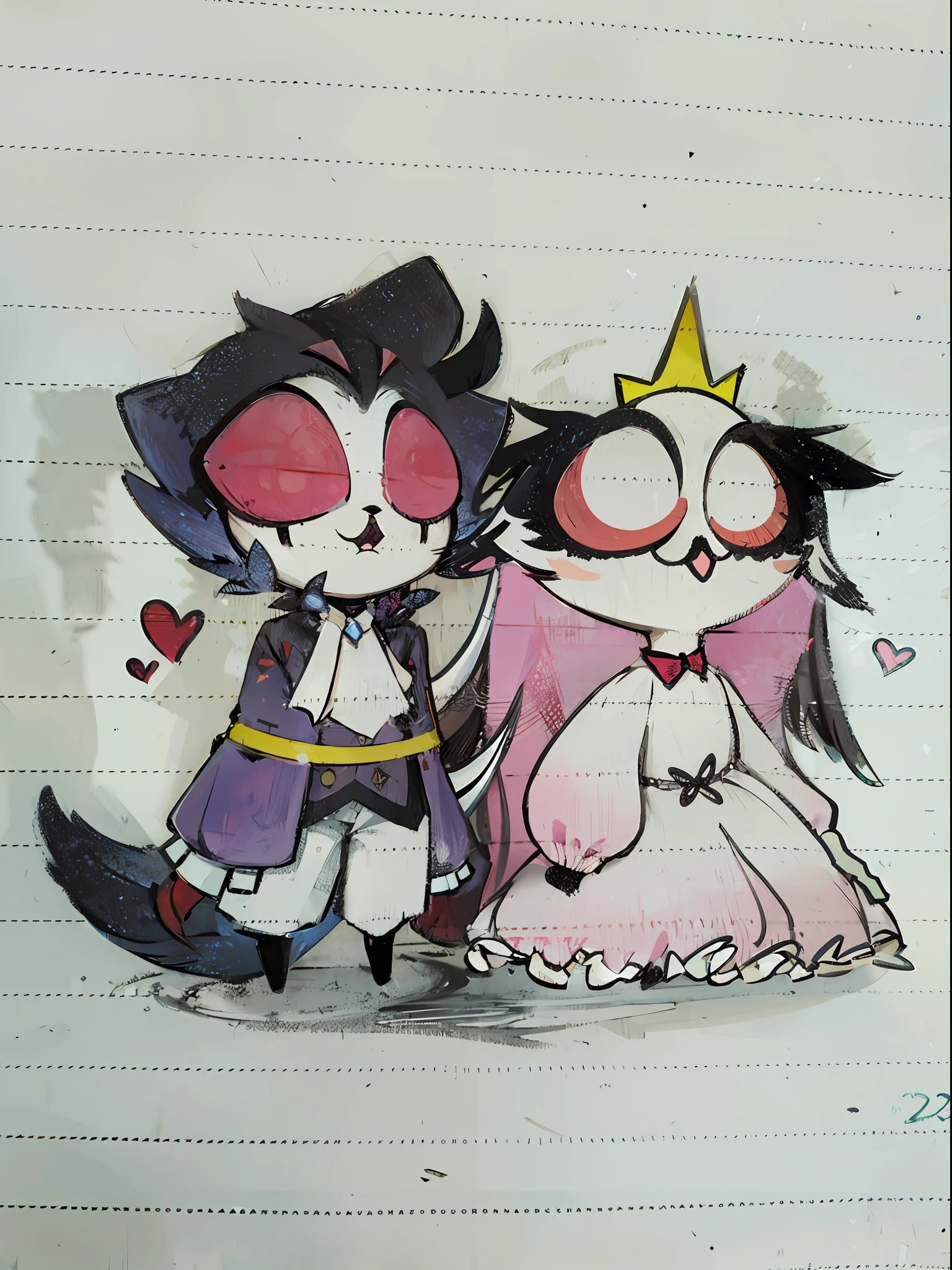 Draw several cartoon characters sitting side by side, They are in love, cel-shaded!!!, queen and ruler of the universe, jazza and rossdraws, official fanart, High-quality fanart, Morgana, in style of cytus and deemo, Chibi Art, they are siblings, cute couple, Very cute, concept art of love, official fan art