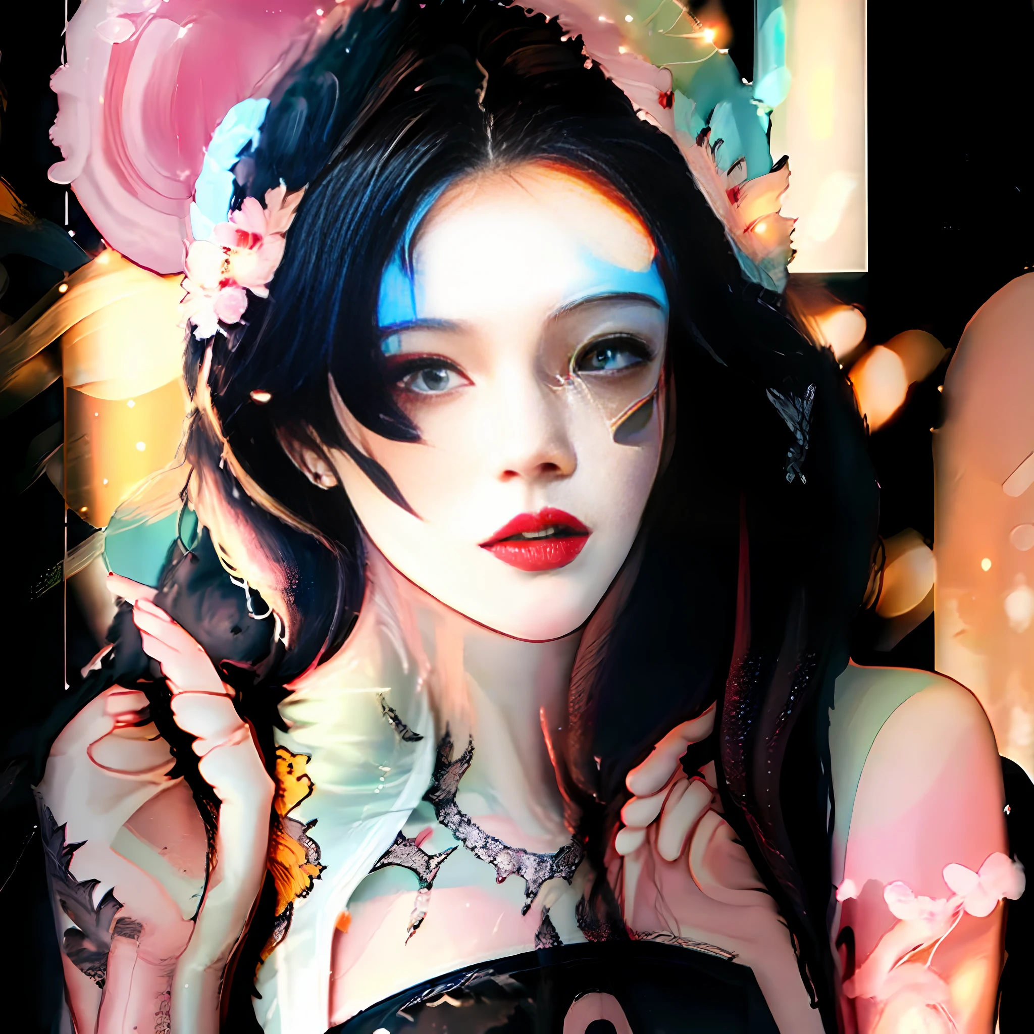 A sweet-looking woman,Dark design,pastelcolor,The lower part is relatively plump --auto