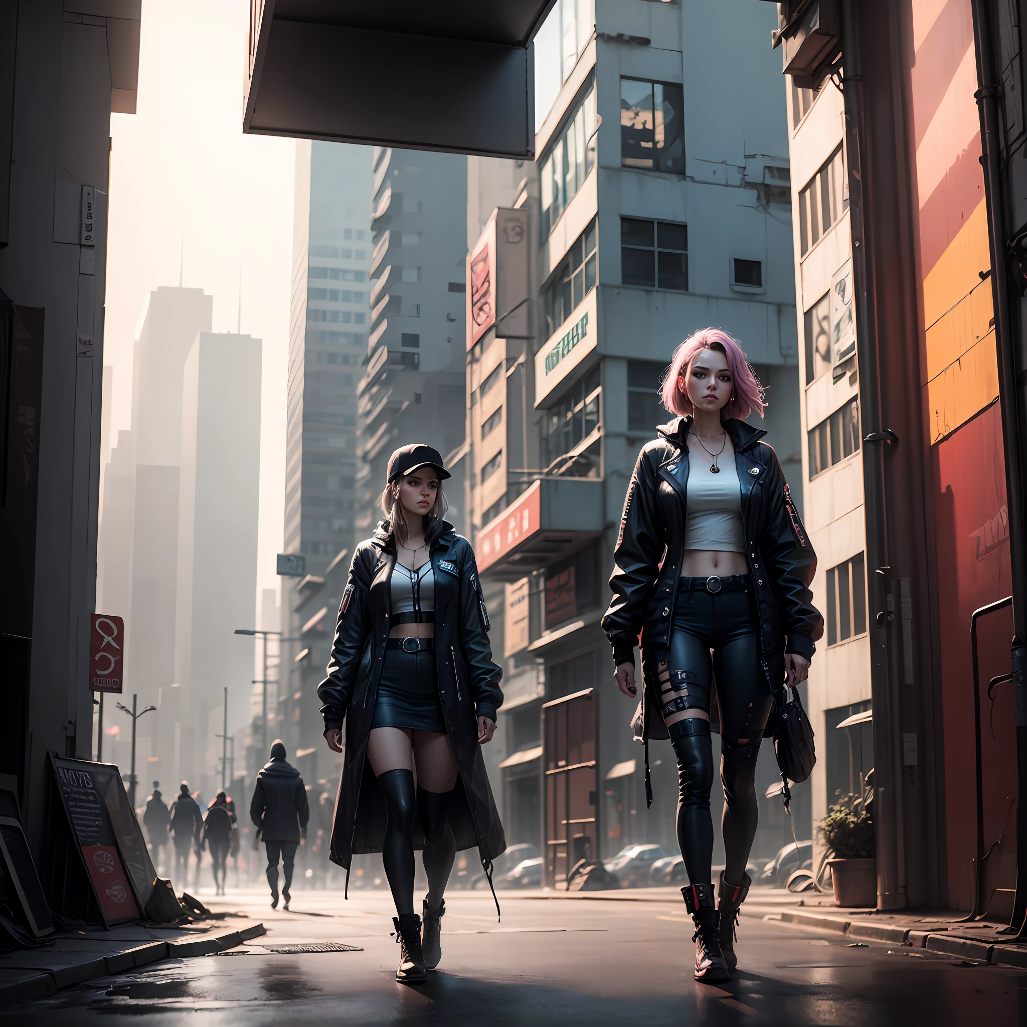 A woman stands in a cyberpunk city --auto
