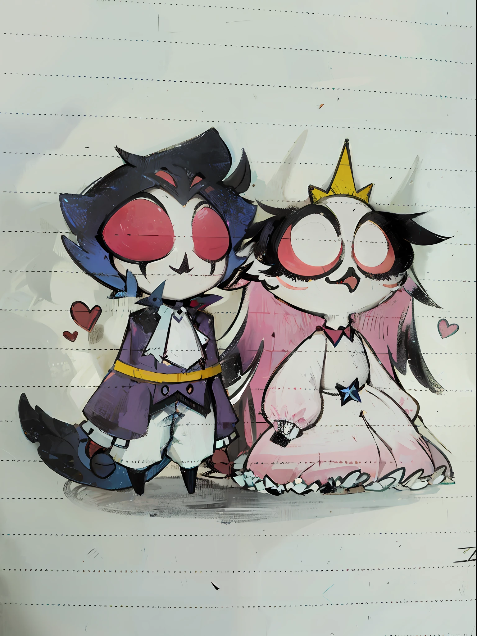Draw several cartoon characters sitting side by side, They are in love, cel-shaded!!!, queen and ruler of the universe, jazza and rossdraws, official fanart, High-quality fanart, Morgana, in style of cytus and deemo, Chibi Art, they are siblings, cute couple, Very cute, concept art of love, official fan art