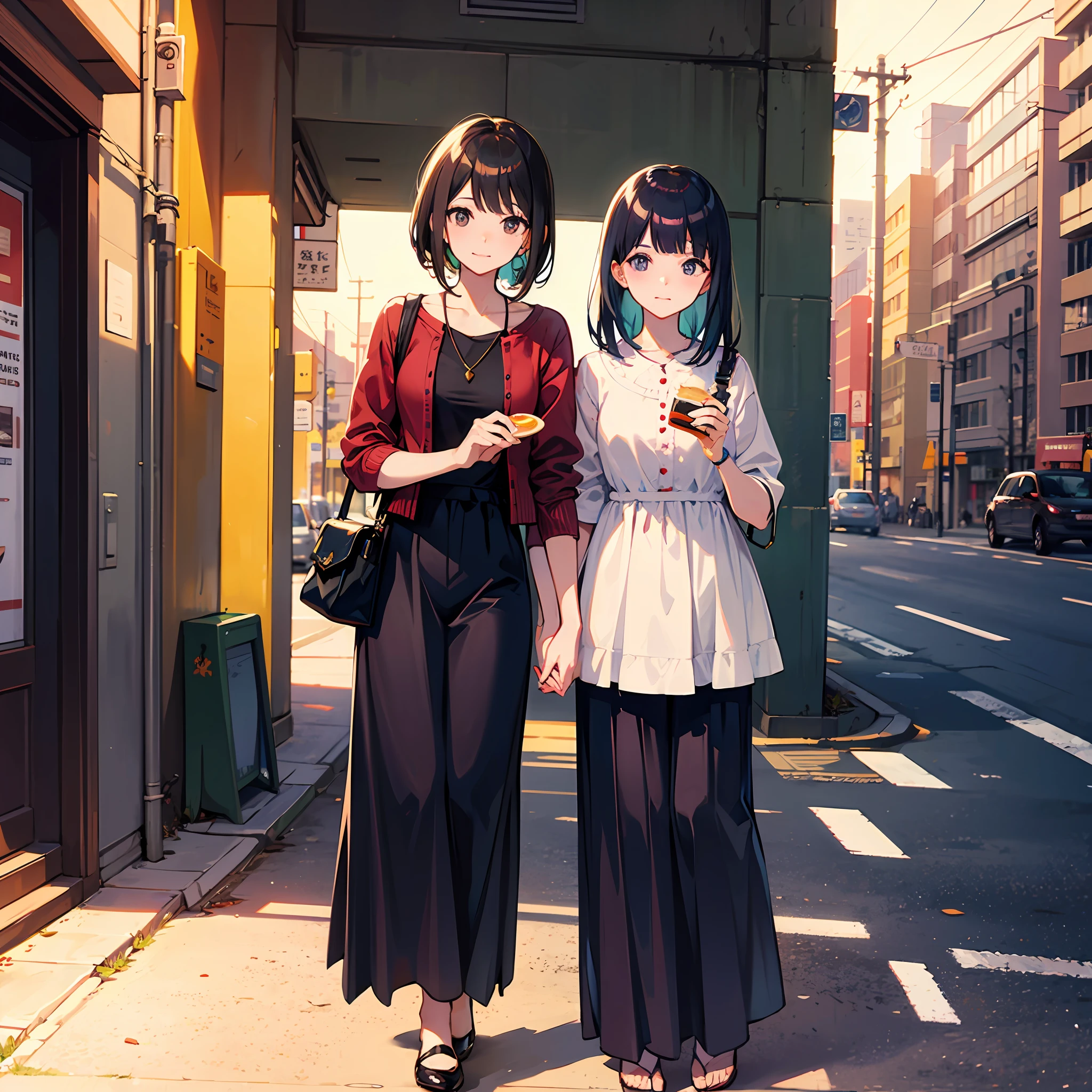 Kitashirakawa Tamago and Cake hide hand in hand on the street under the setting sun --auto