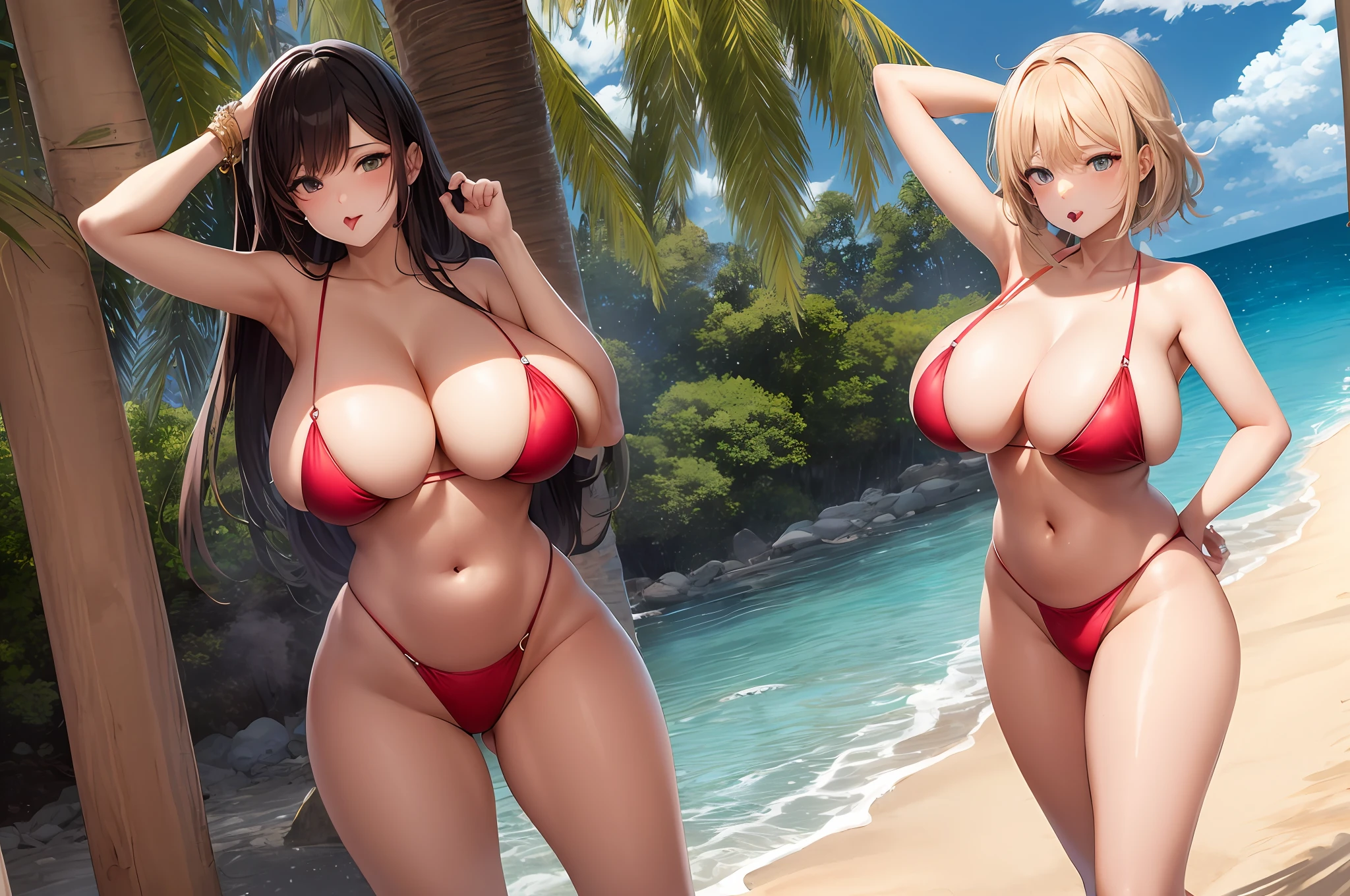 Delete the role on the left，Purple one-piece swimsuit，White shiny stockings，There is a white liquid on the body，Eating popsicles，Stick out your tongue