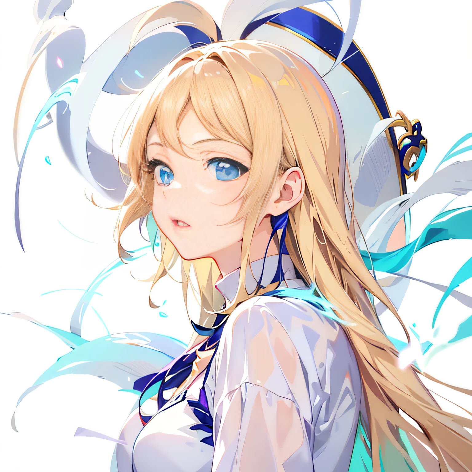Anime girl with long blonde hair and blue eyes staring at something, Detailed digital anime art, Blonde anime girl with long hair, detailed portrait of an anime girl, a beautiful anime portrait, portrait anime girl, Digital anime illustration, Digital anime art, Anime girl portrait, Portrait of an anime girl, Anime style portrait, drawn in anime painter studio, advanced digital anime art, anime portrait