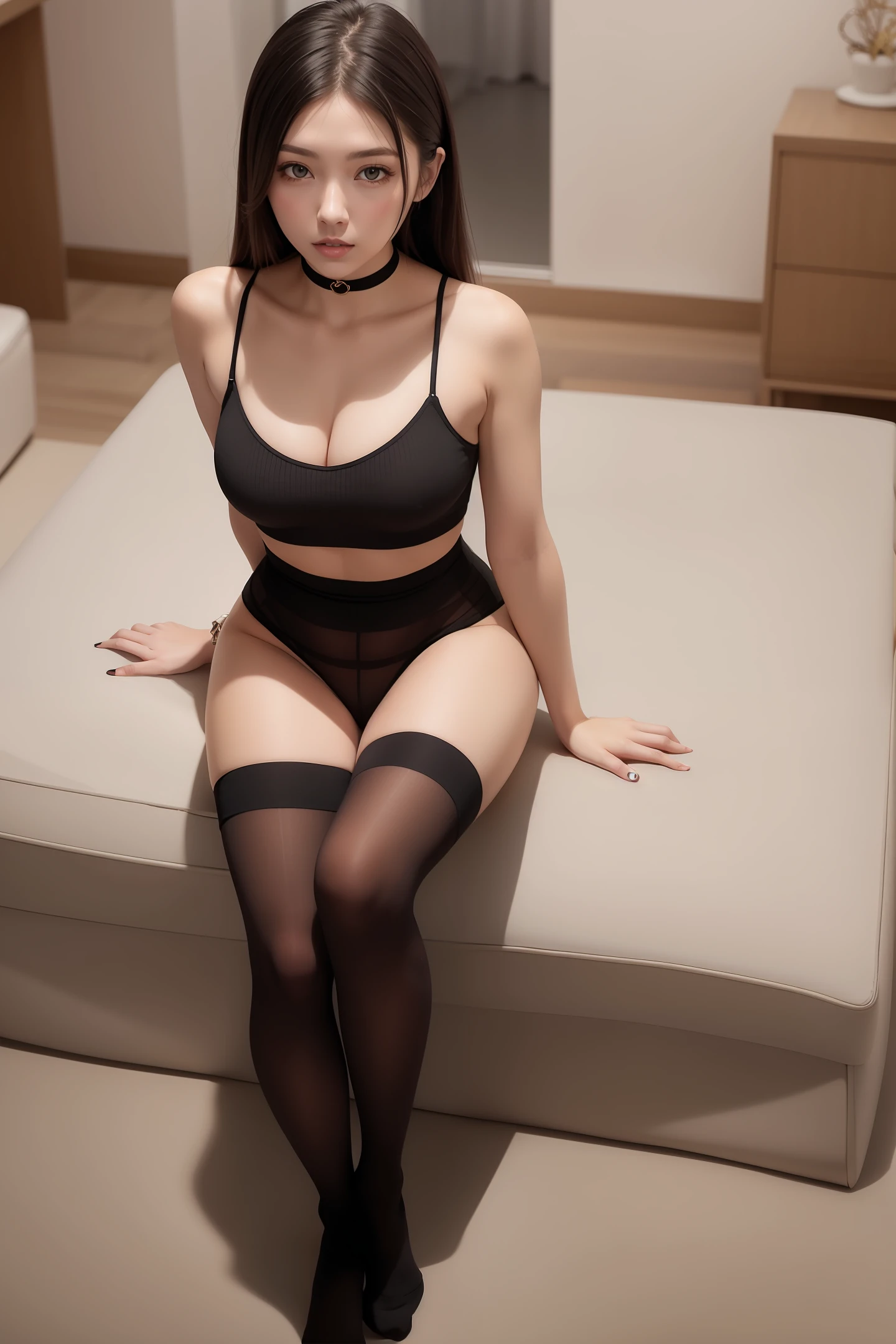 female
Over-the-knee socks black
Slender waist
Medium chest