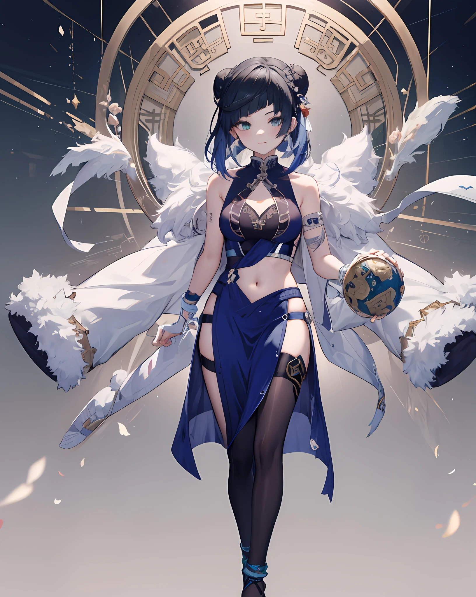 An ancient Chinese beauty, dancing, gorgeous costumes embroidered with complex embroidery, transparent long colored streamers tied on her arms, elegant, exposed belly button, bare shoulders, exposed neck, wreath, black hair bun and flower hairpin headband, Armbands are tied with ribbons, bracelets, anklets, metal chain tassels around the waist, Mogao Grottoes art, inspiration from Dunhuang Flying Apsaras murals, ink wash, cgstation pop --v 6