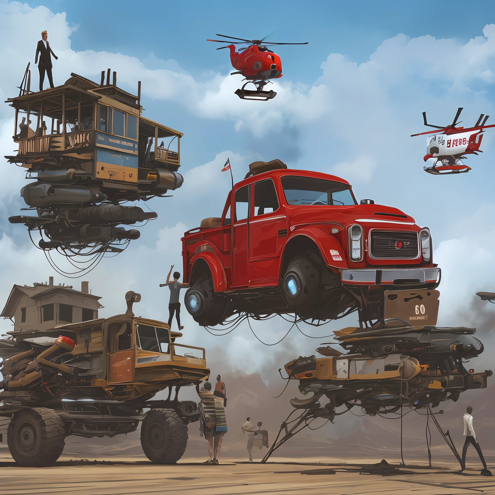 A person stands on top of a helicopter