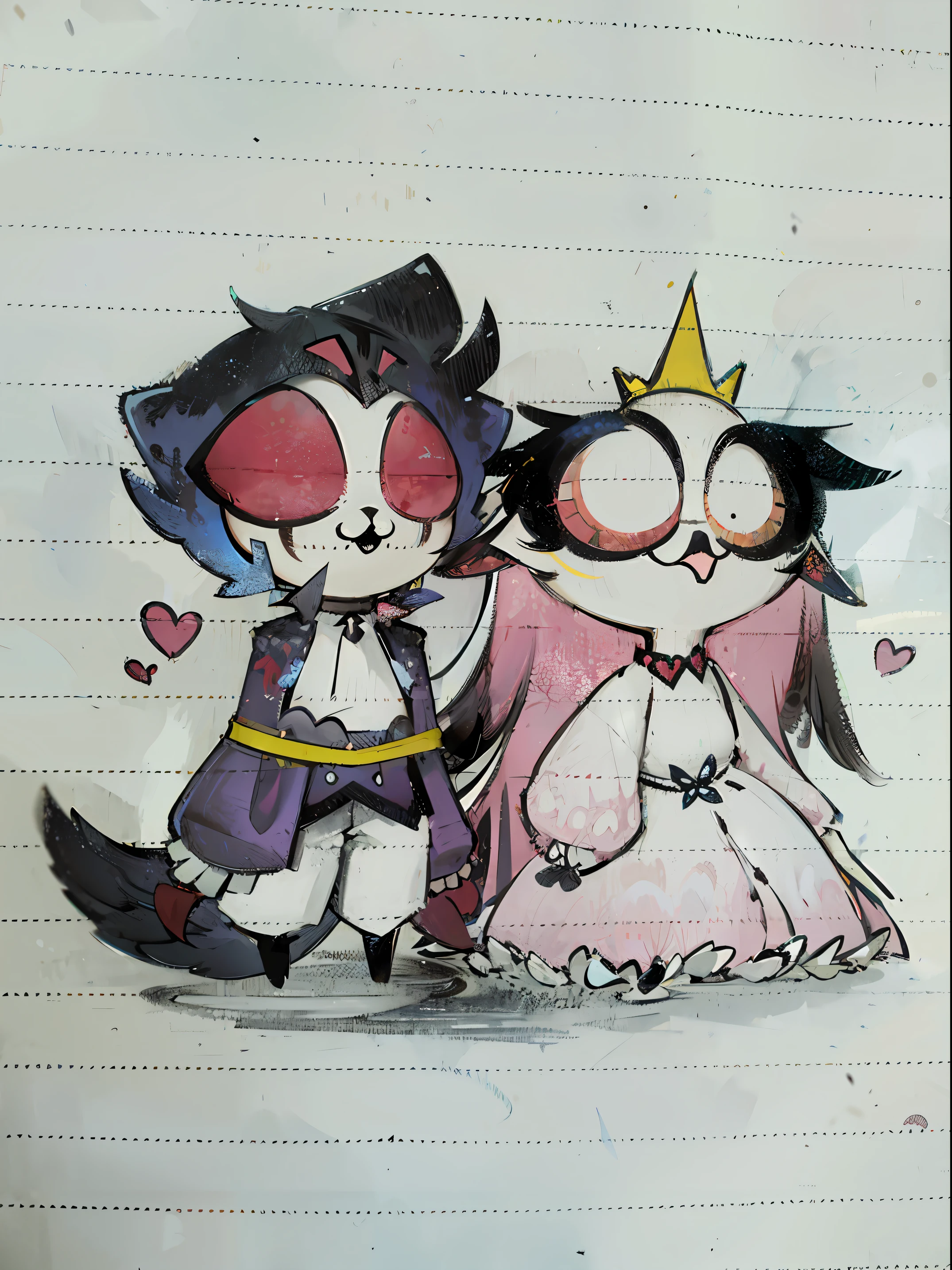 Draw several cartoon characters sitting side by side, They are in love, cel-shaded!!!, queen and ruler of the universe, jazza and rossdraws, official fanart, High-quality fanart, Morgana, in style of cytus and deemo, Chibi Art, they are siblings, cute couple, Very cute, concept art of love, official fan art