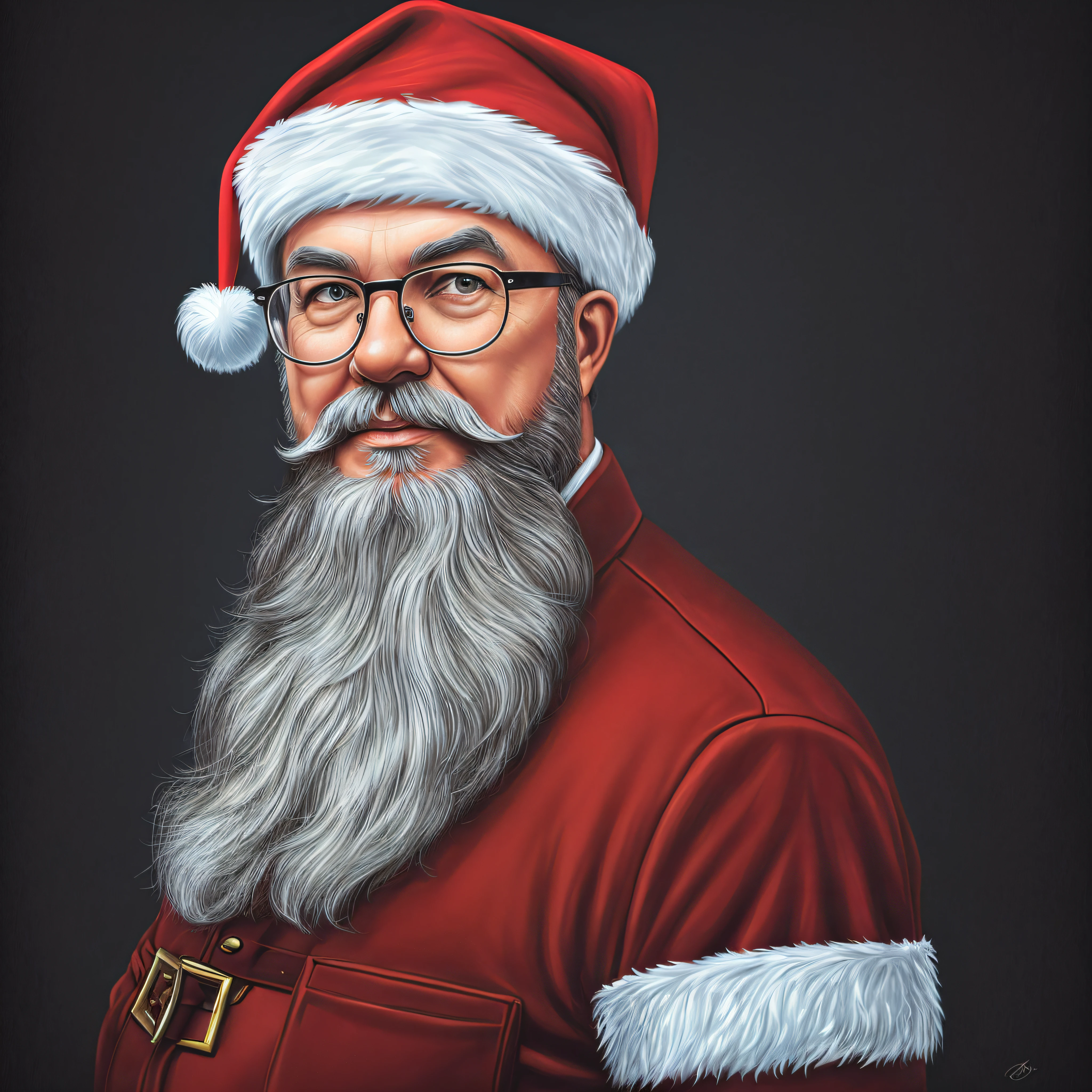there is a man with a beard and glasses wearing a santa hat, santa claus, santa clause, santa, ultra realistic digital painting, high quality portrait, cinematic realistic portrait, by maxim verehin, highly realistic digital art, hyperrealistic digital painting, realistic digital art 4 k, realistic digital art 4k, photorealistic digital painting, by Zlatyu Boyadzhiev --auto
