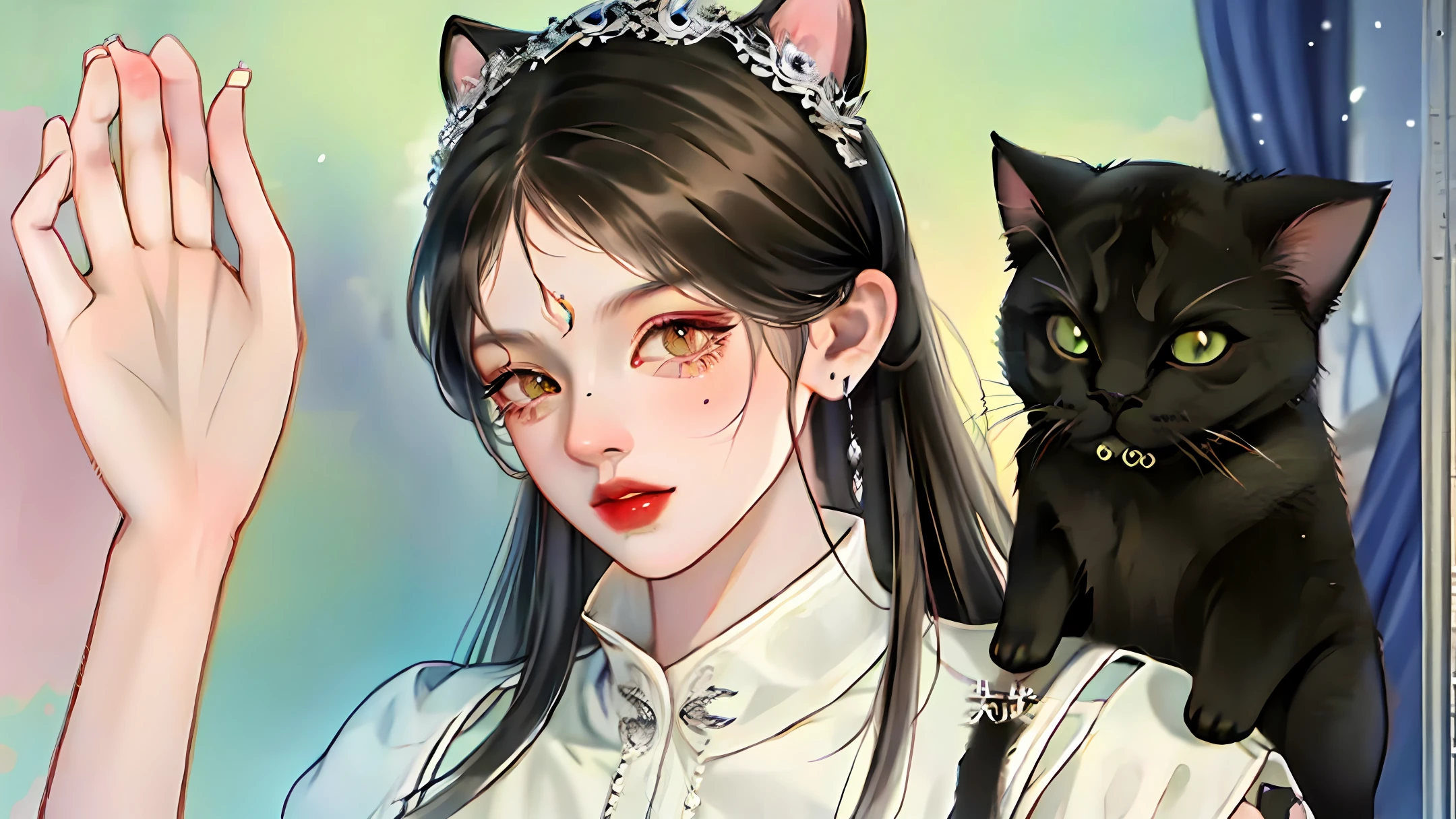 Black silk cat-eared maid