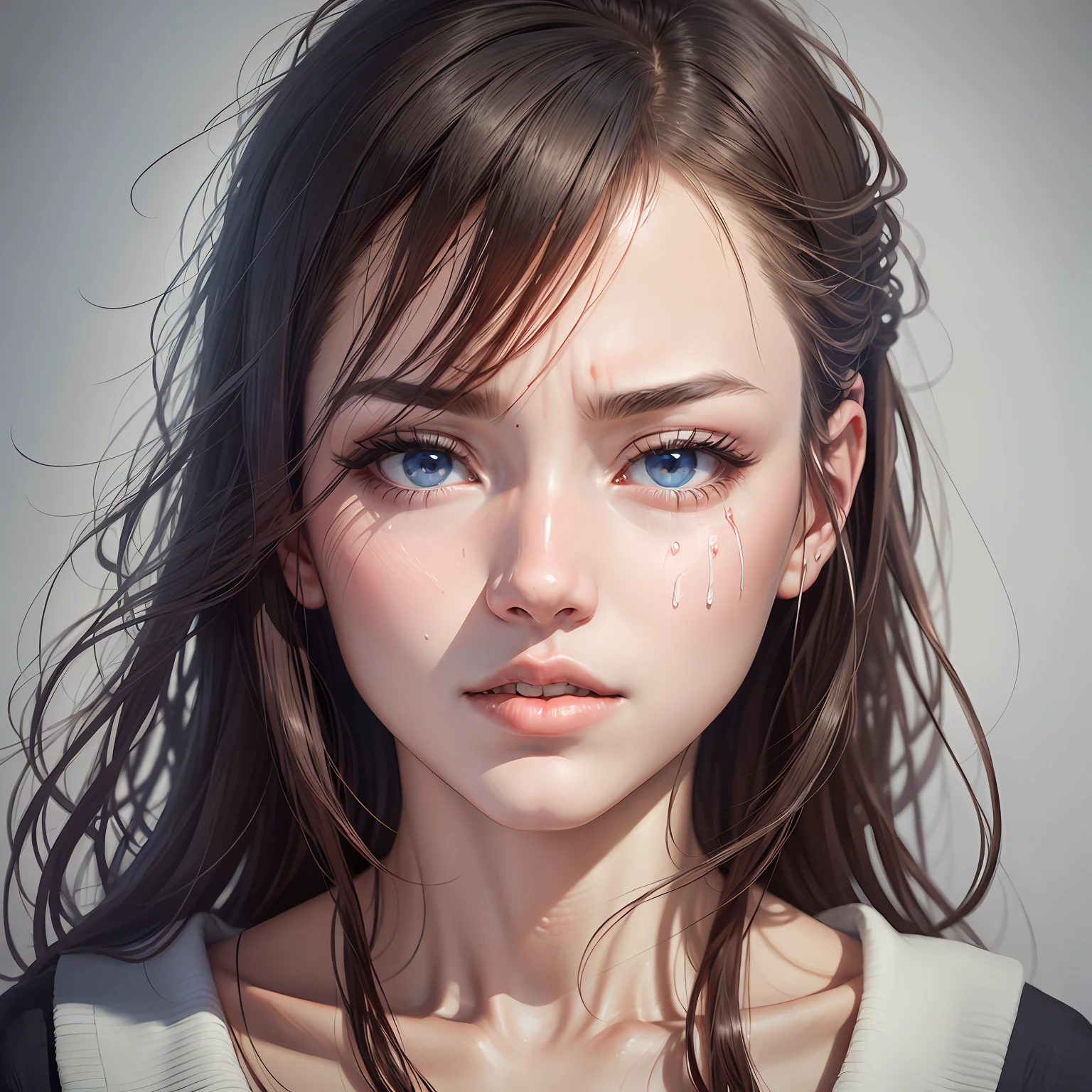 streaked hair, empty eyes, Surrealism, chiaroscuro, ray tracing, UHD --auto