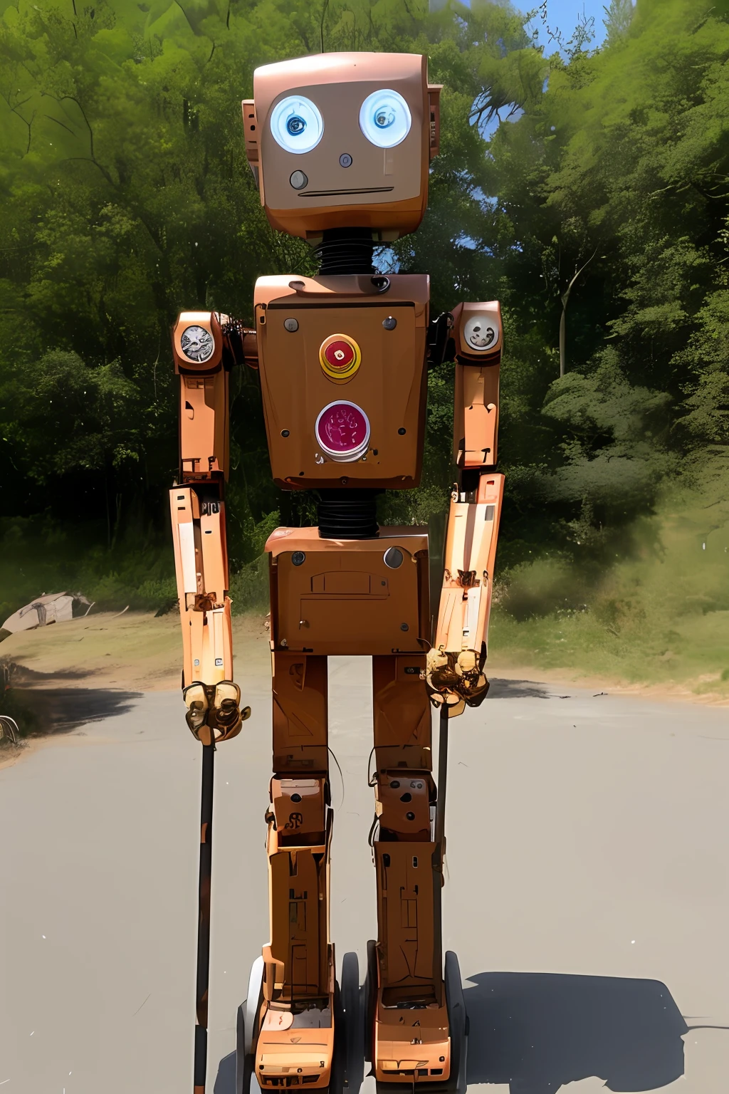 A robot holds a stick