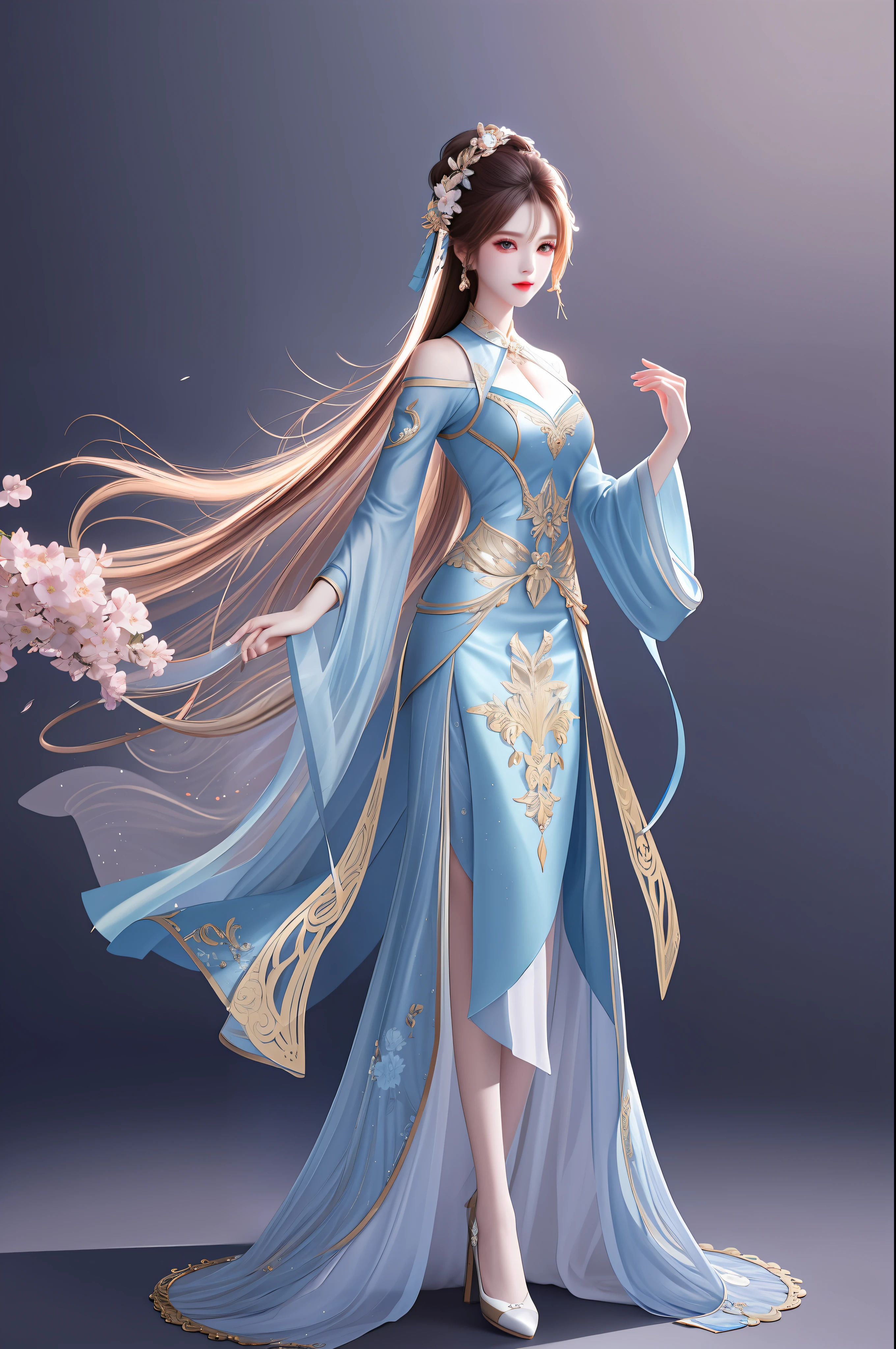 (Full body shooting), beautiful, exquisite, impressive fashion clothing, high texture, high-quality details, outstanding light and shadow effects, hidden mystery in details, ultimate elegance, aesthetic ethereal, lifelike.