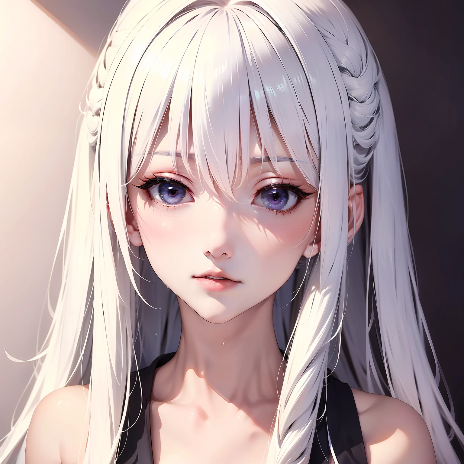 （人物： Ninomae Ina'Nis）， {white color hair}， tentacle hair， a purple eye， （tmasterpiece：1.2）， 1girll， 独奏， Best quality at best， shiny skins， Ultra-detailed ultra-high resolution， adolable， looking at viewert， extremelydetailedwallpaper， closeup portrait，