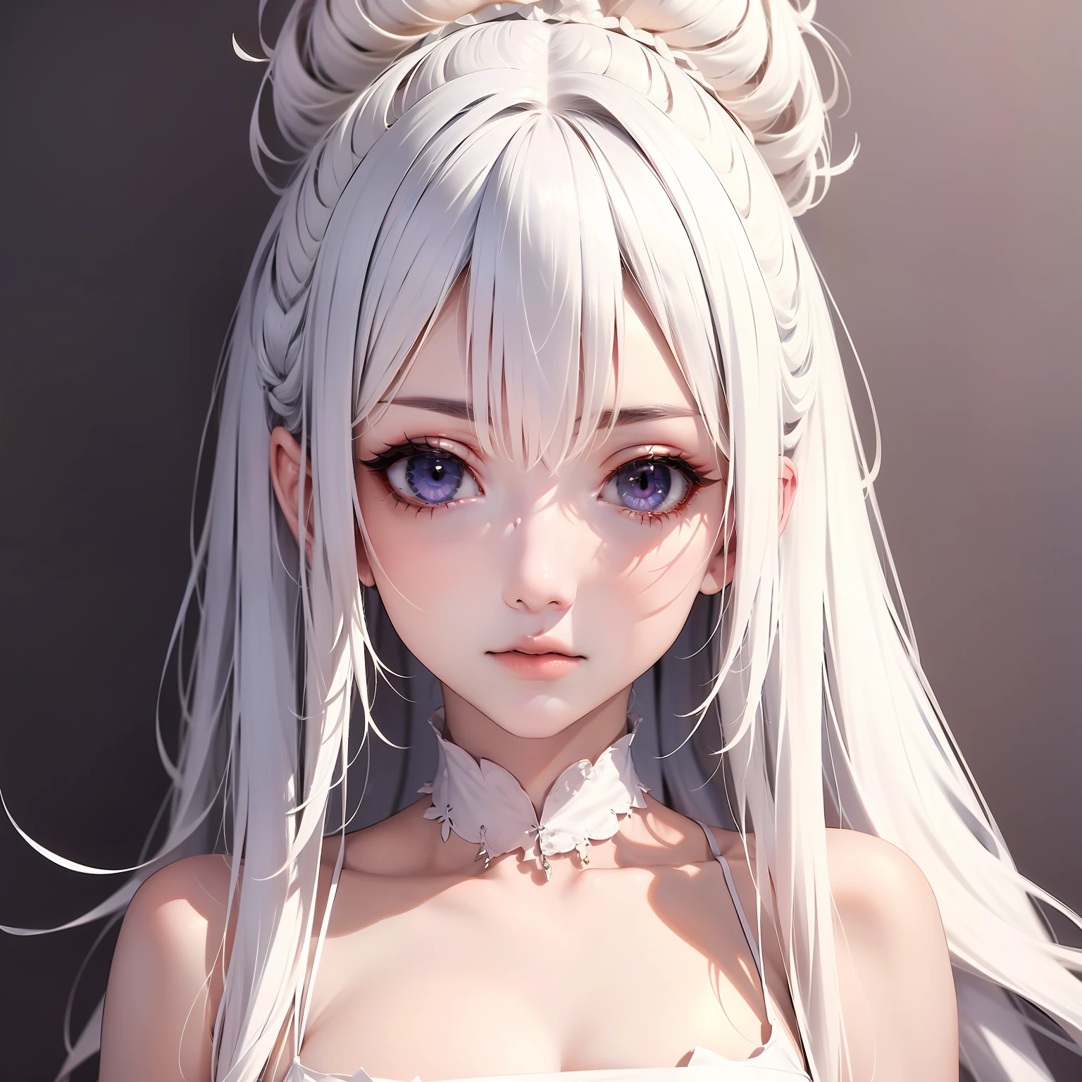 （人物： Ninomae Ina'Nis）， {white color hair}， tentacle hair， a purple eye， （tmasterpiece：1.2）， 1girll， 独奏， Best quality at best， shiny skins， Ultra-detailed ultra-high resolution， adolable， looking at viewert， extremelydetailedwallpaper， closeup portrait，