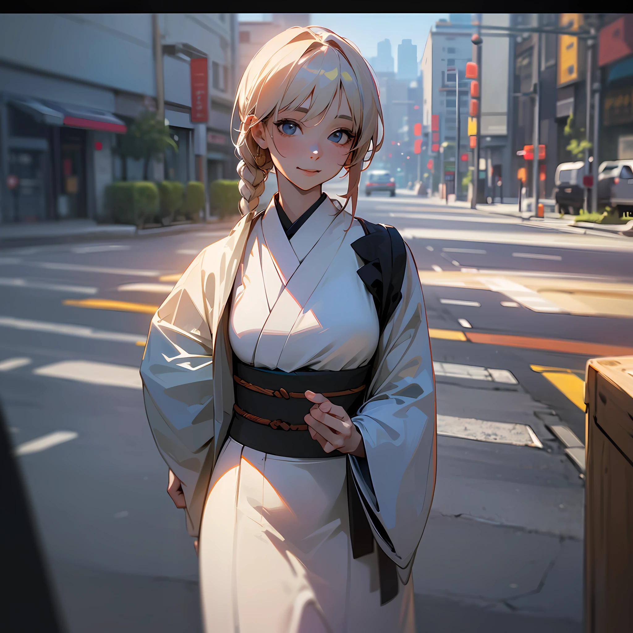 ((Realistic lighting, best qualtiy, 8k, tmasterpiece:1.3)), sharp fokus:1.2, 1girl, Beautiful Women with Perfect Figure:1.4, ((Black straight long)), (Kimono with white:2.4),(exteriors,In the daytime:1.1),the city street,Ultra-fine face,Fine eyes,二重まぶた, --auto