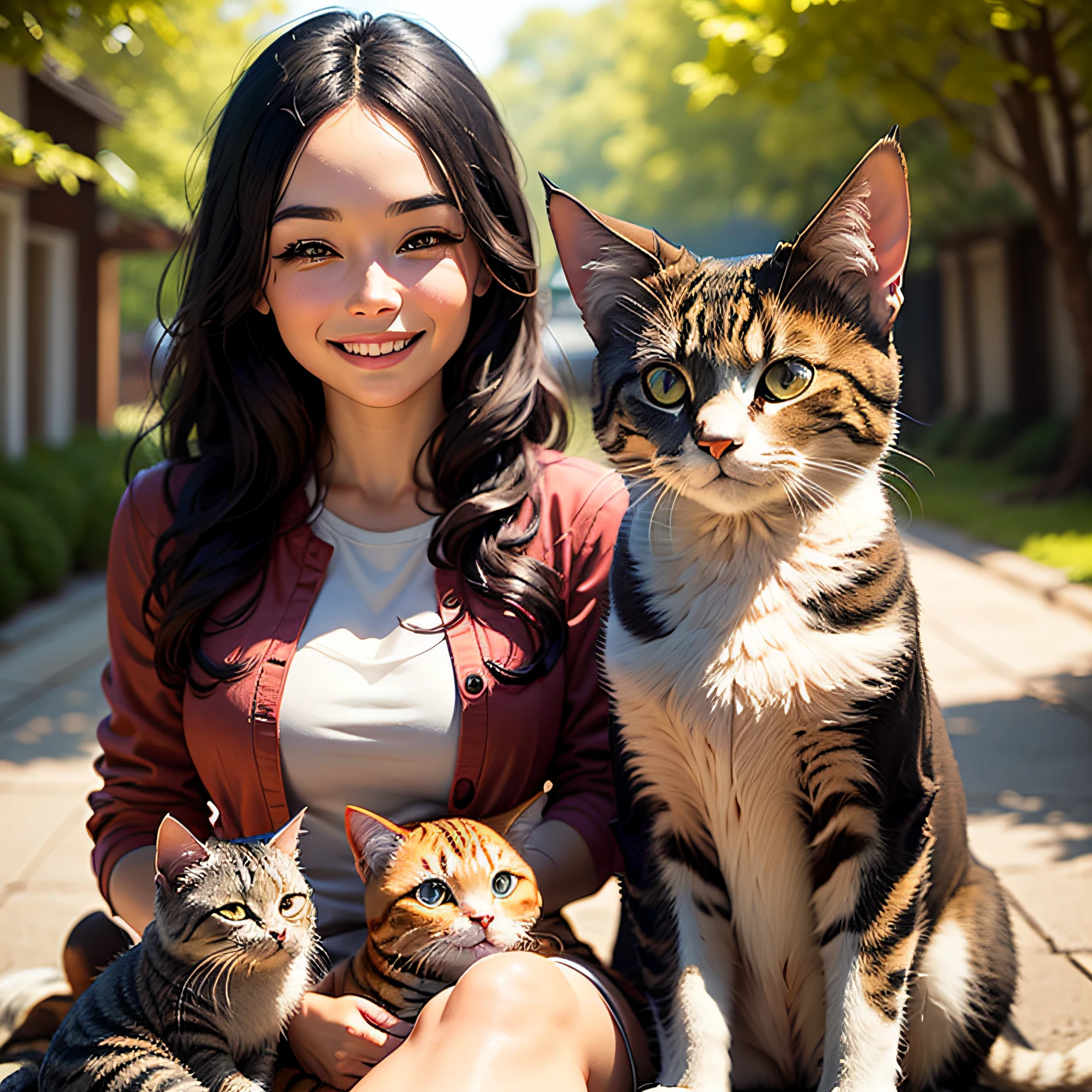 Photo of woman and cat smiling happily --auto