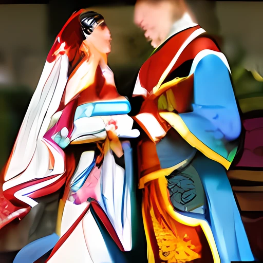 hyper qualit,Extremely fine,Gorgeous,The details of the armor are flawless,Orange tones of sunset or blue tones of palace scenes,Shining golden armor is displayed on the kings and queens,The wedding scene is ethereal and dreamy,Mysterious and magnificent。