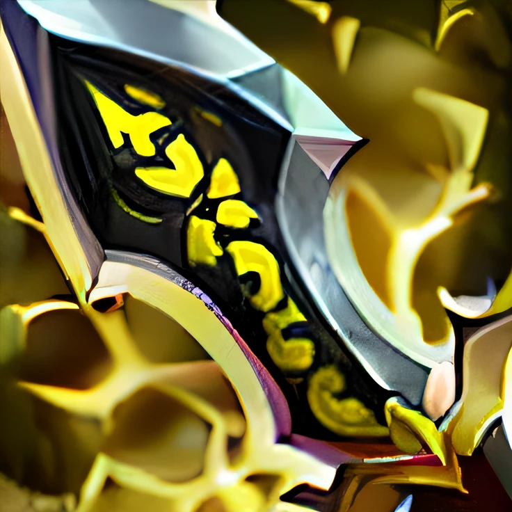 Close-up of a sword with yellow and black logo, war blade weapon, medievil spear, The sword, godsent, jagged sword, Fantasy Blade, epic legends game icon, world of warcraft spell icon, yellow broad sword, dwarven weapon, fantasy weapon, shinning sword, intricate fantasy spear, Avatar image, Huge sword, hearthstone weapon art