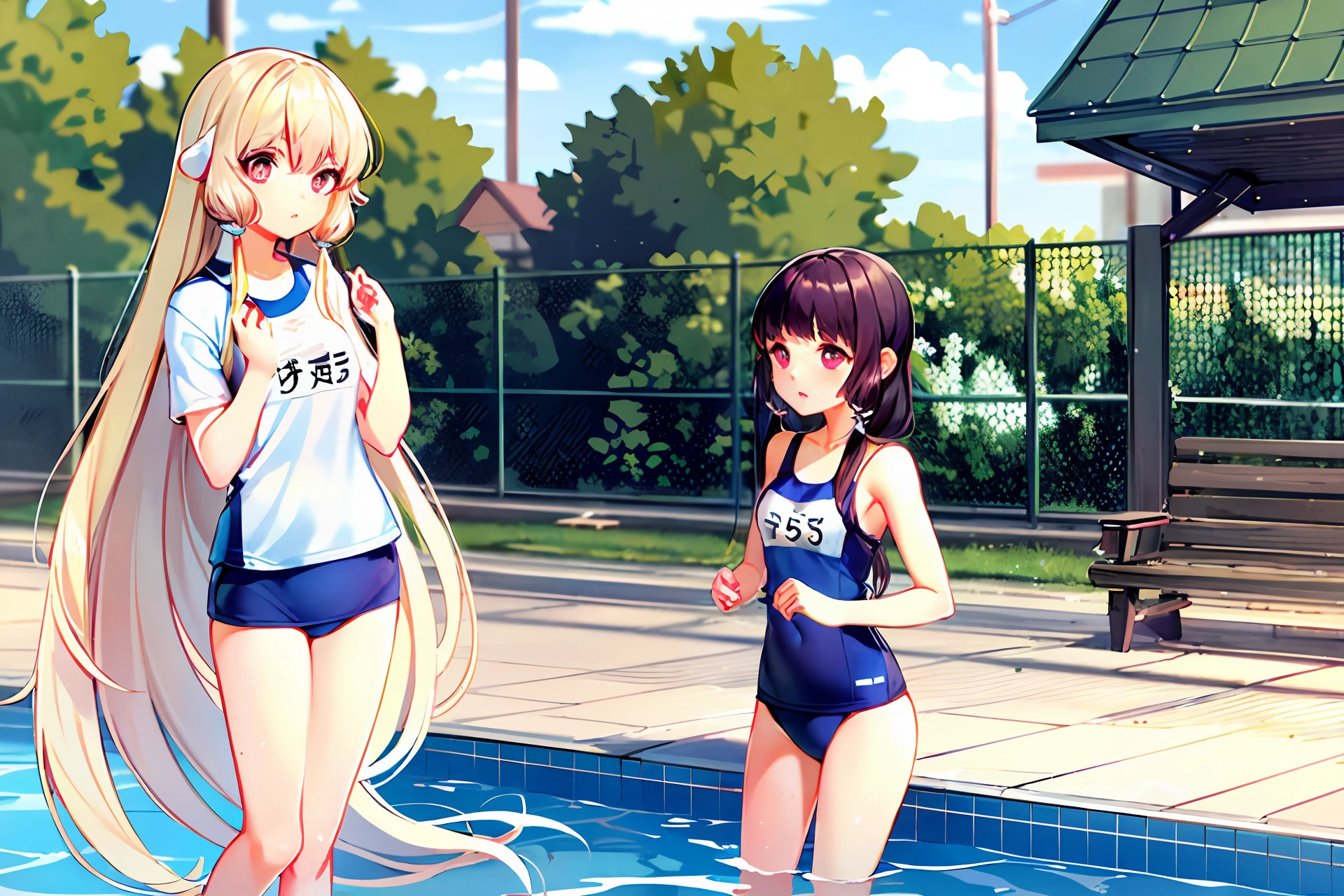 whaite hair，Beautuful Women，swimming uniform，White pupils