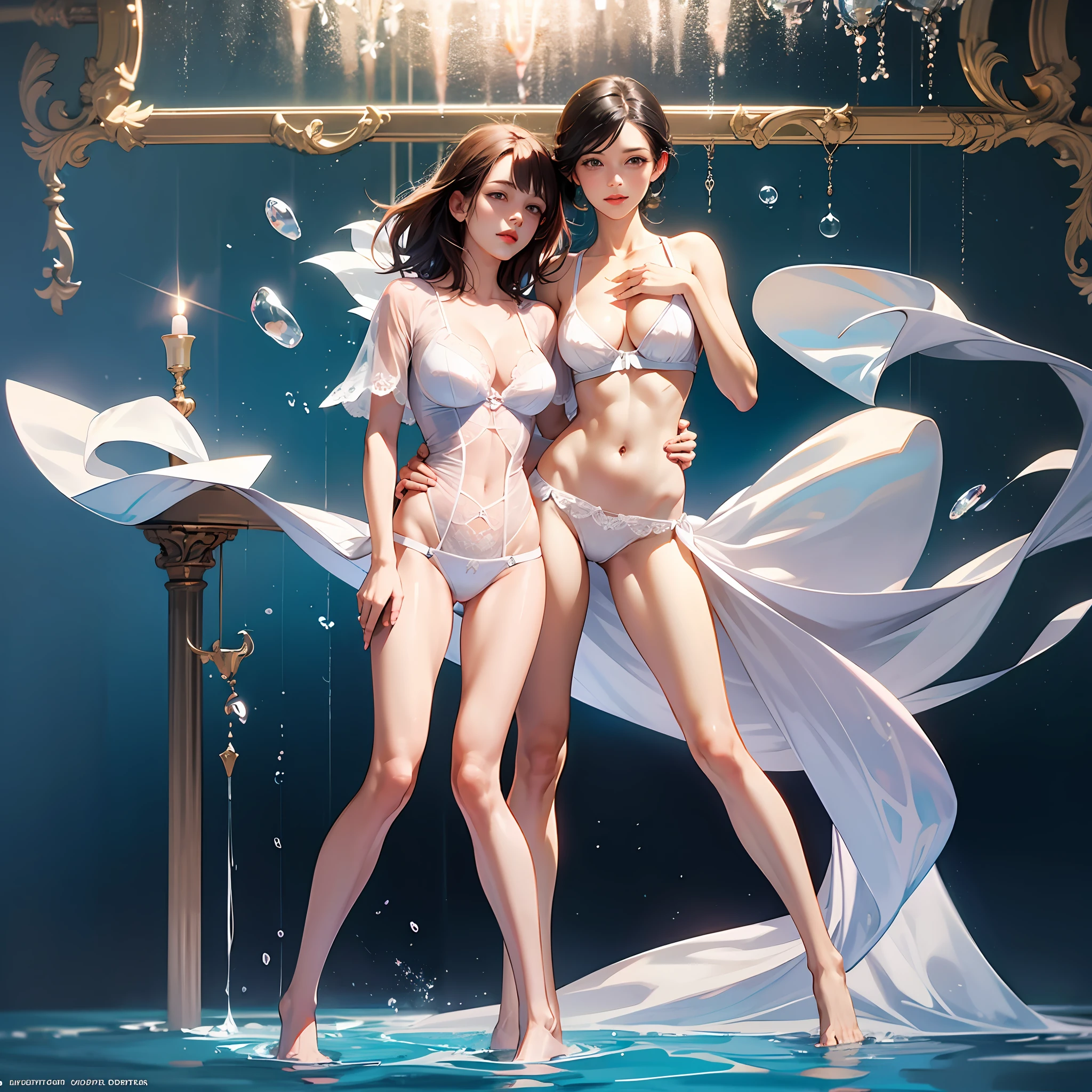 swimming uniform，Beautuful Women，high high quality，tmasterpiece，lace panty，Erotic lingerie，Bigchest，big breasts thin waist，Thin leg，Barefoot，Pure，Lori huge breasts cleavage，quadratic element，anime big breast，dopamine --auto