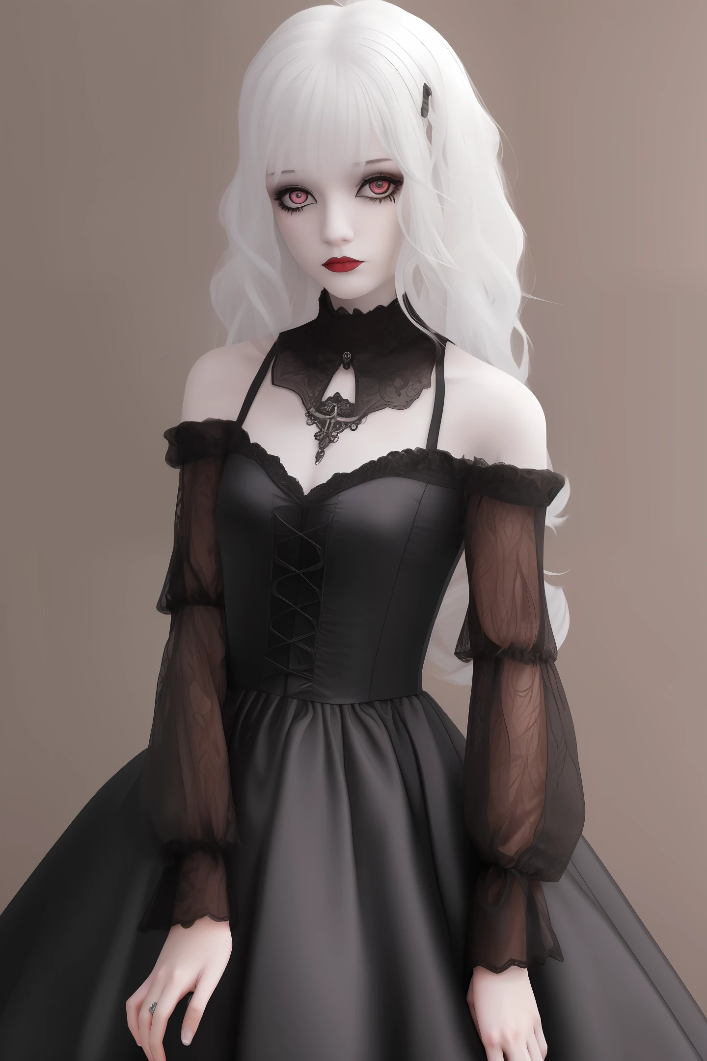 white color hair,red color eyes,teens girl,gothic clothing