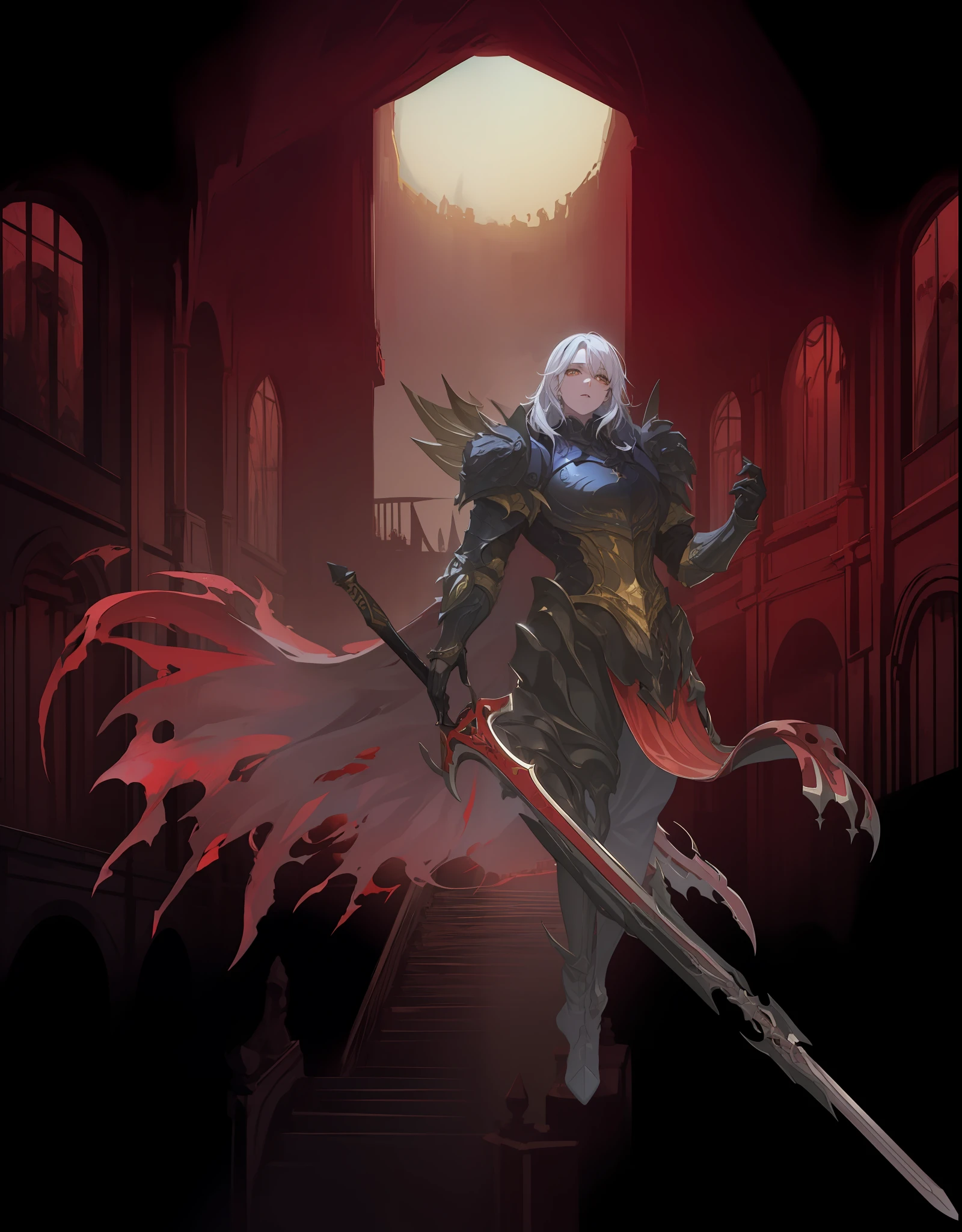 Masculino, pele negra, olhos amarelo,4k, castelo, Dark kingth armor Full body, Dark fantasy, segurando uma espada