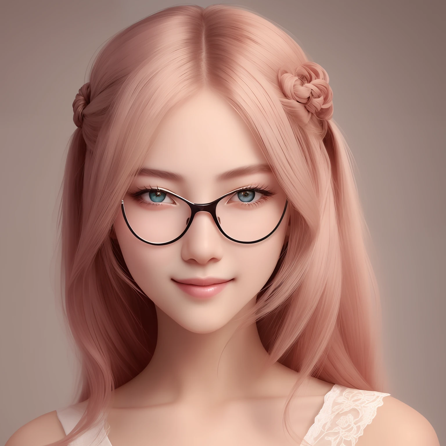 high-definition picture quality，Chinese ancient style，Modern Korean style combined，A fresh and elegant breath comes to the face。In the picture, a beautiful girl with a long golden braid and ponytail is unforgettable，Fair skin and colorful pupils twinkle with a gentle smile，It's overwhelming。Balanced composition，Coordination of chiaroscuro，The brilliance created by light and shadow tracking technology is impressive。White teeth，The white suspenders complement the overall picture。