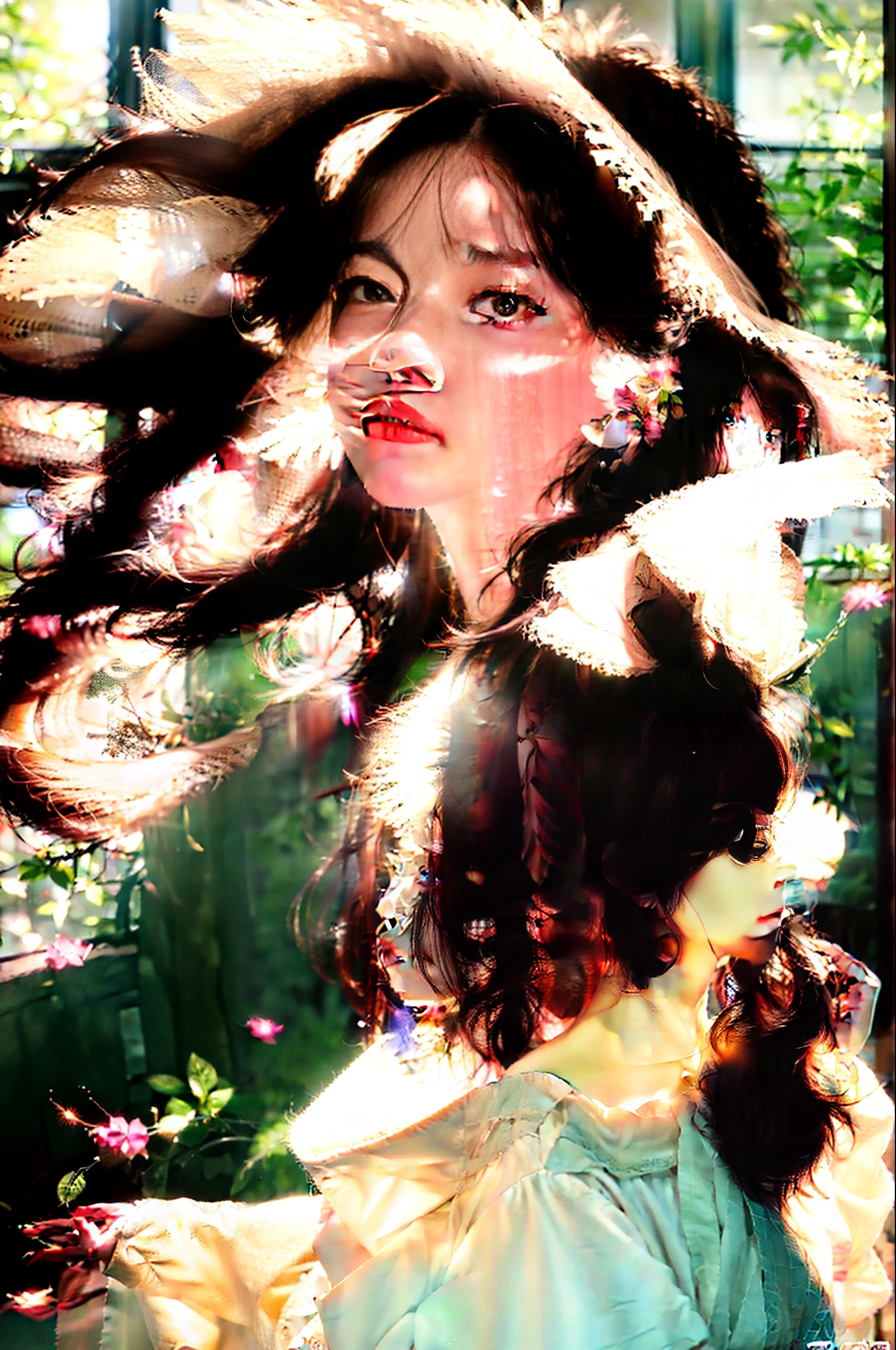 "（closeup cleavage：1.5），（sface focus：2），（natural style：1.5），（Lateral face：2），（1女孩被soft_light：1.5包围），（The light from the back window is backlighted：1.8），（illuminating），（Flowing fabric：1.3），（（Floral_summer_dress：1.5），（Straw_hat：1.3）），（tmasterpiece），realisticlying，HDR，highly  detailed，8k，RAW photogr，Environmental occlusion，Harmonious composition，a warm color palette，fine art photography。"